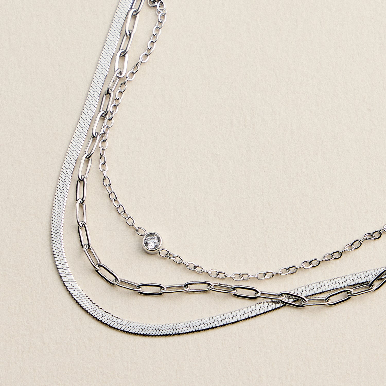 Layered Chain Bracelet for Women | Gold or Silver Tone Multi-Chain Bracelet with CZ Charm