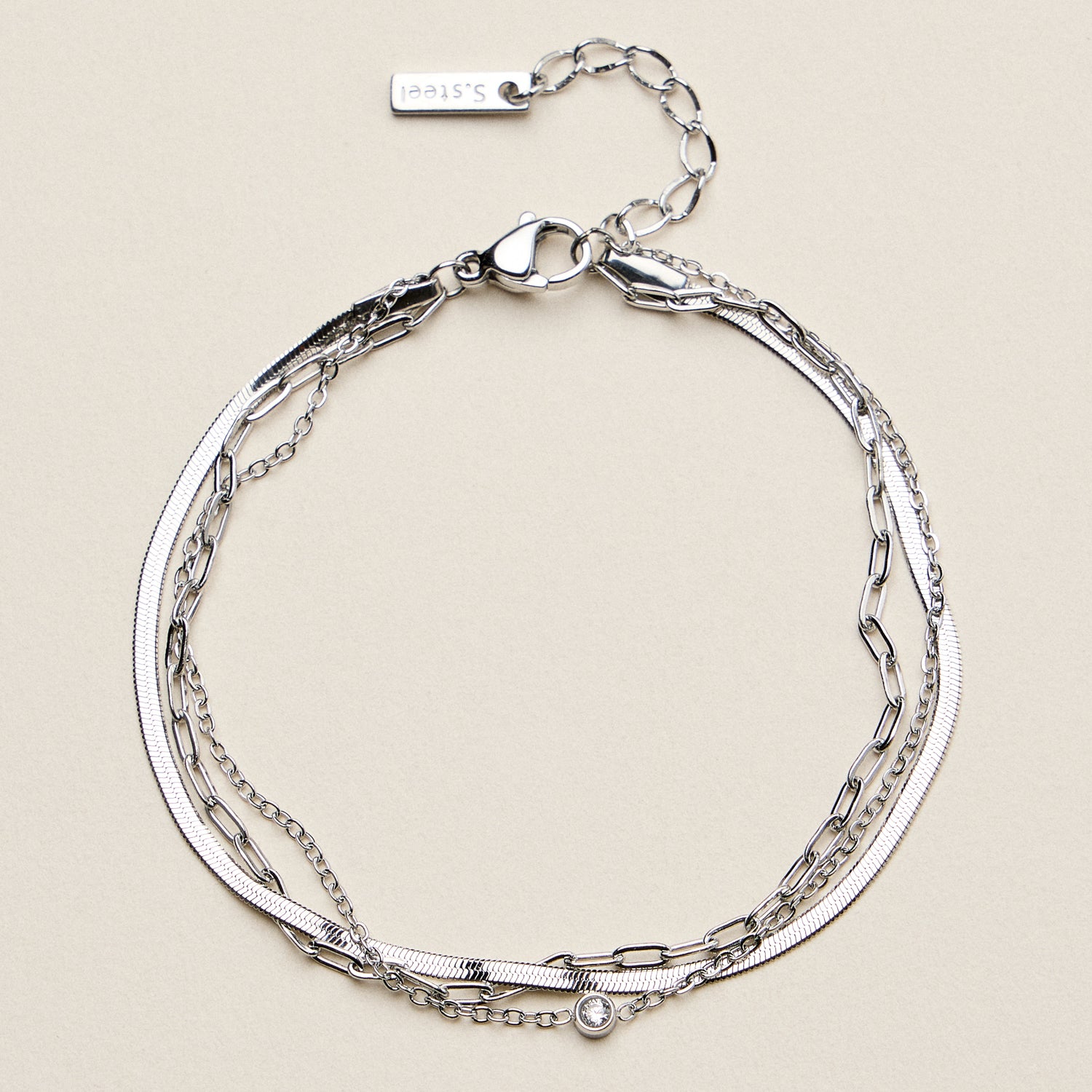 Layered Chain Bracelet for Women | Gold or Silver Tone Multi-Chain Bracelet with CZ Charm