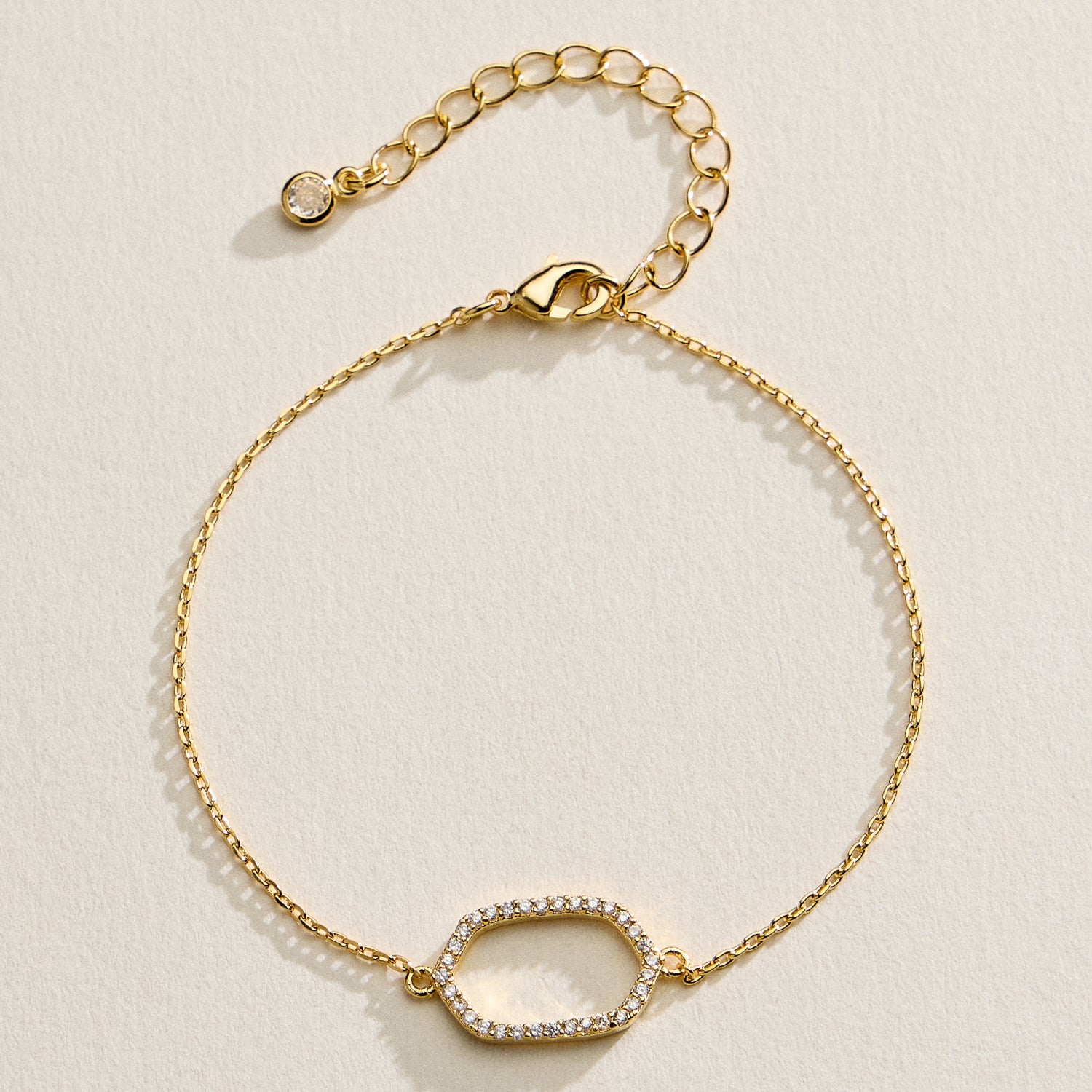 14K Gold Plated Oval Link Crystal Bracelet – Minimalist Pavé Open Frame Chain Bracelet for Women - Frem