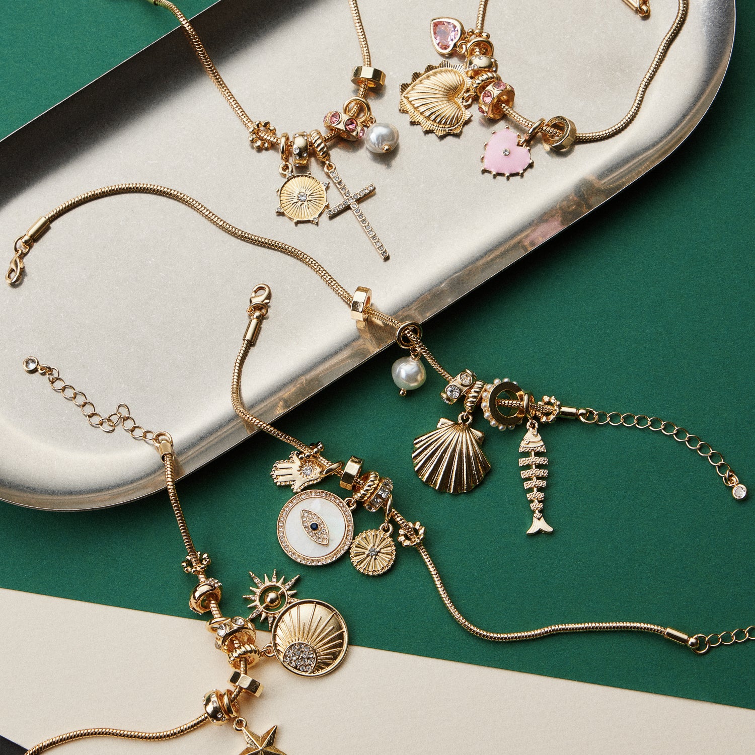 Gold Dipped Multi Charm Bracelet – Symbolic Pendant Collection