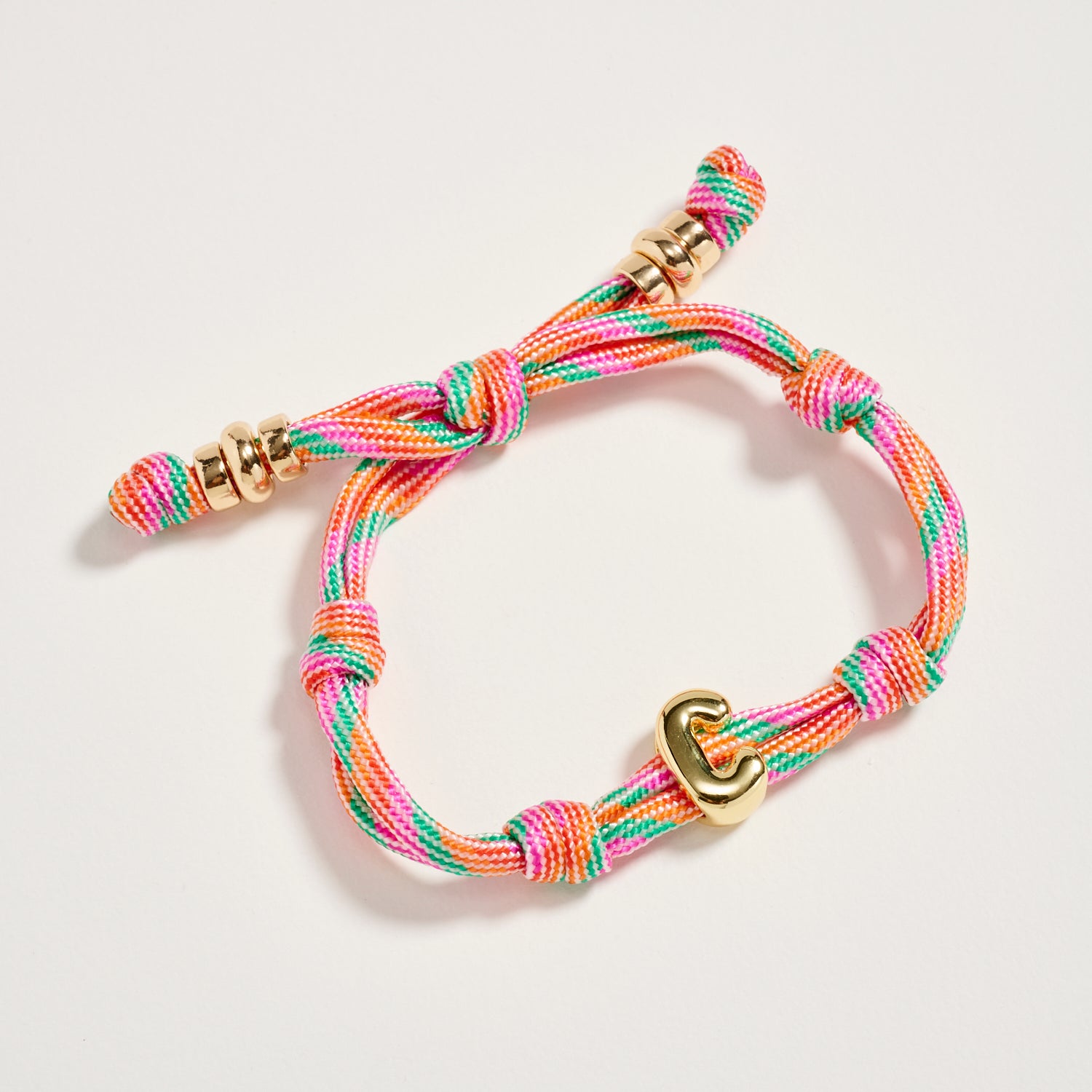 Premium Multicolor Rope Initial Bracelet with Gold Letter Charm – Adjustable Luxury Cord Monogram Bracelet - Frem
