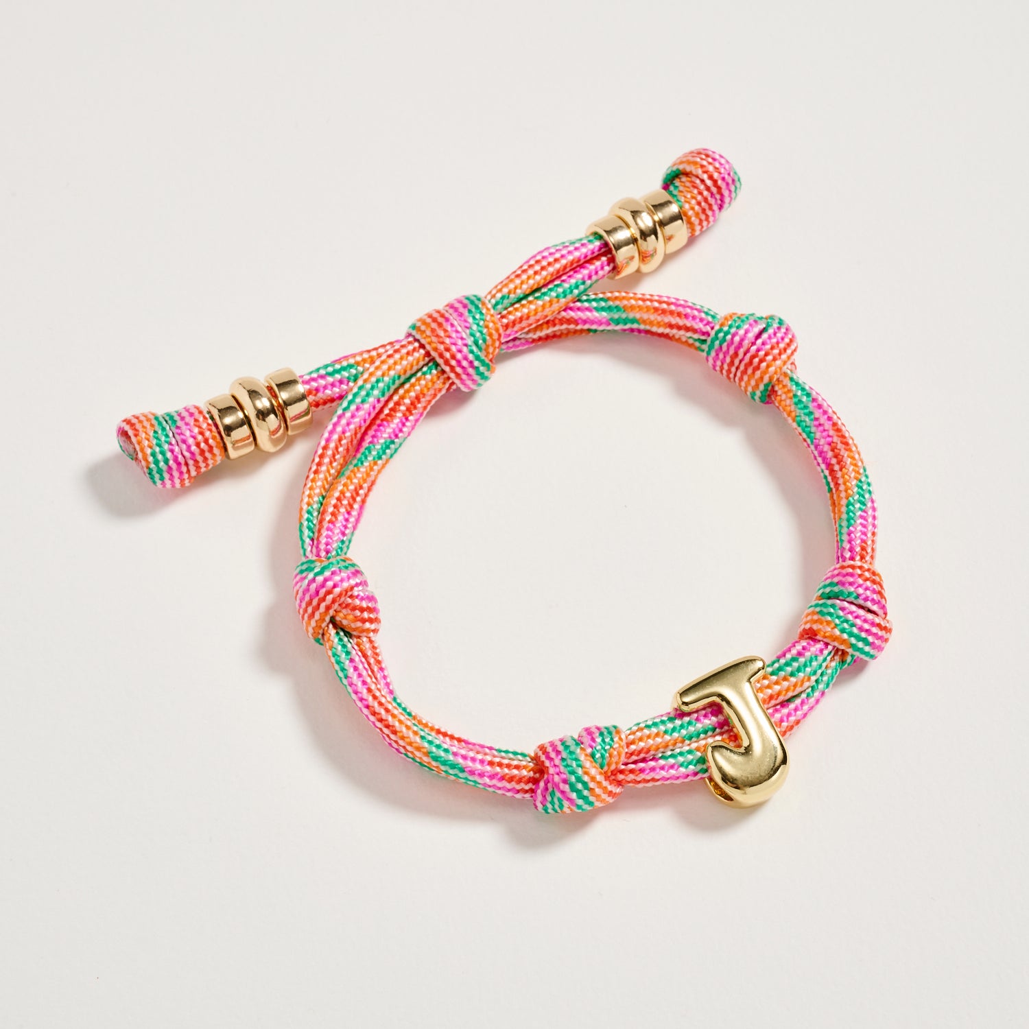 Premium Multicolor Rope Initial Bracelet with Gold Letter Charm – Adjustable Luxury Cord Monogram Bracelet - Frem