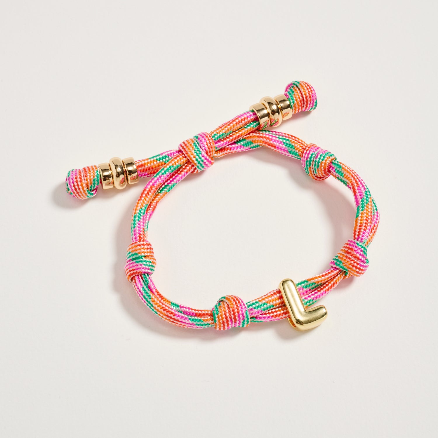 Premium Multicolor Rope Initial Bracelet with Gold Letter Charm – Adjustable Luxury Cord Monogram Bracelet - Frem
