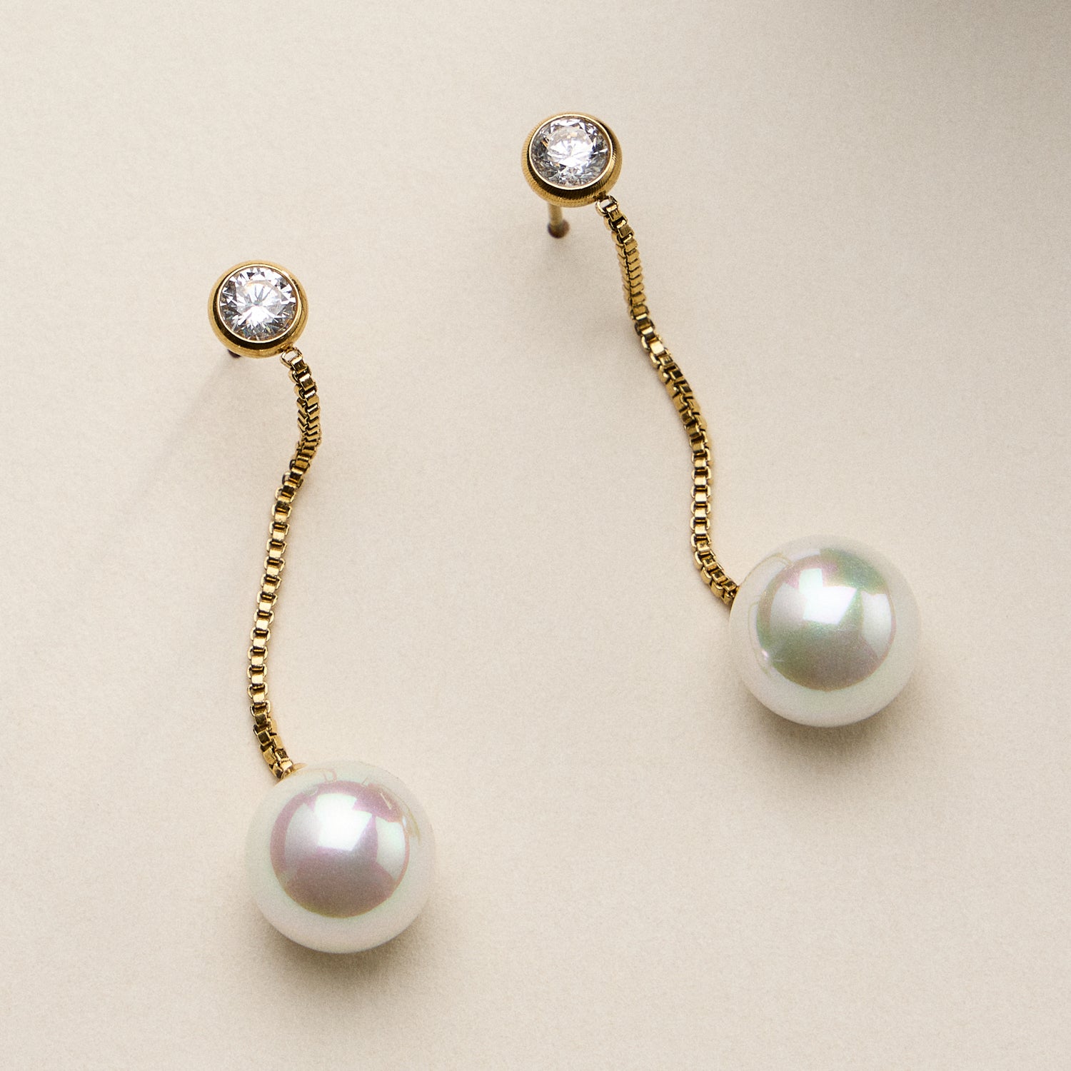 Stainless Steel CZ & Pearl Drop Stud Earrings – Minimal Chain Dangle