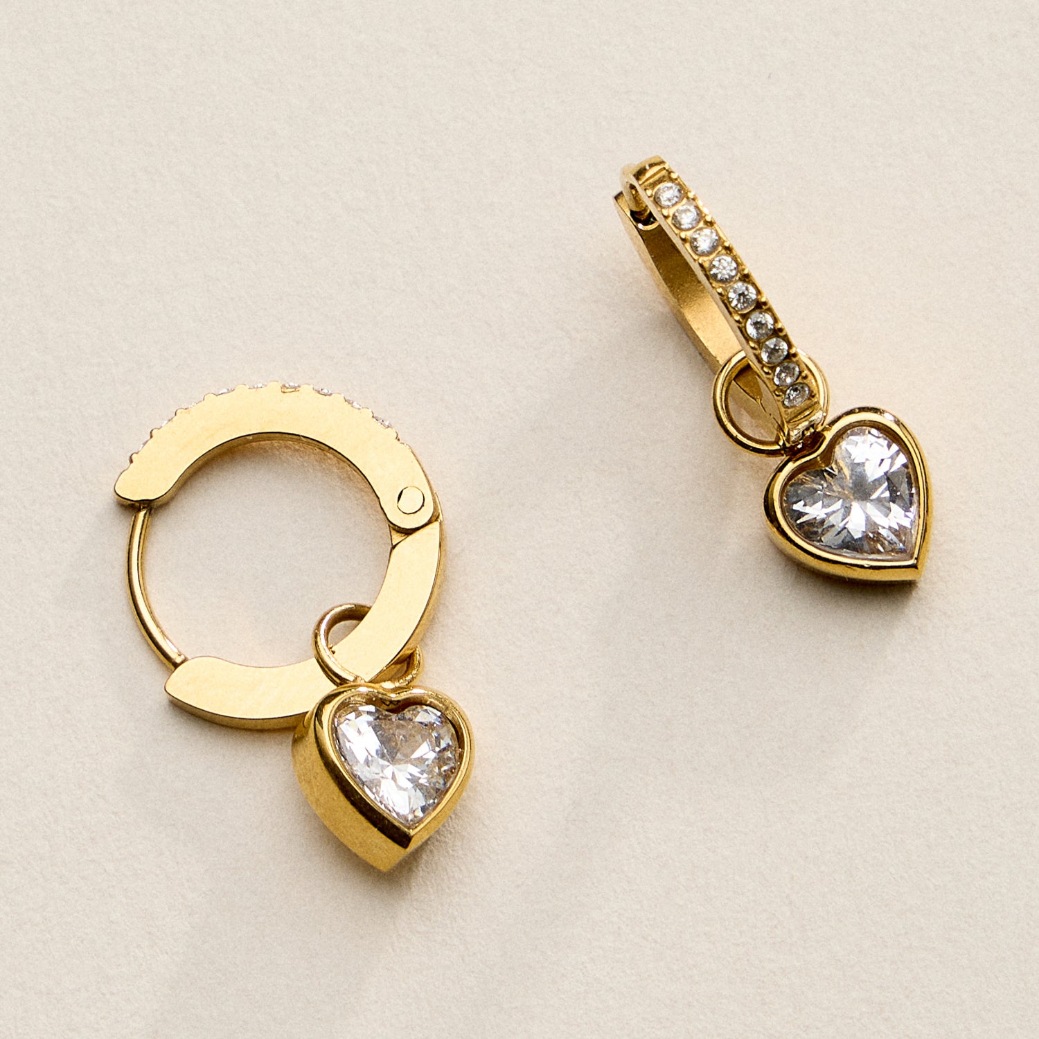 Stainless Steel CZ Heart Charm Huggie Hoop Earrings – Minimal Sparkle