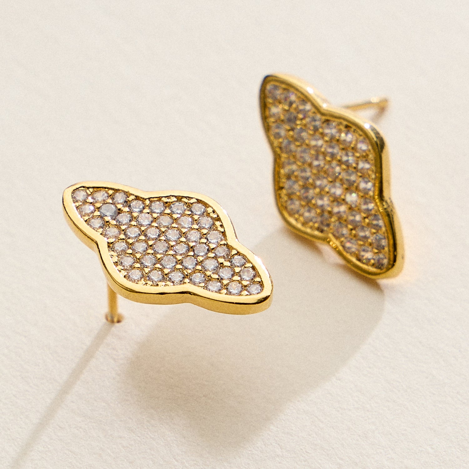 Gold Filled CZ Clover Stud Earrings | Dainty Jewelry