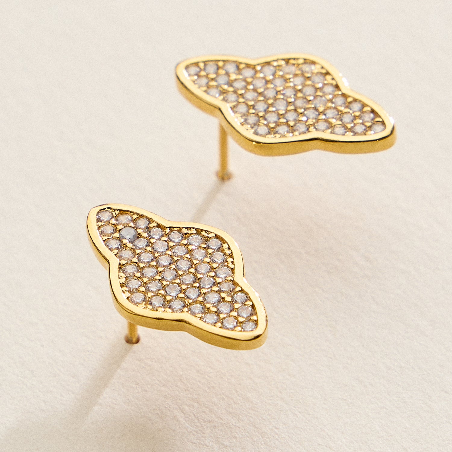 Gold Filled Pave Crystal Abstract Stud Earrings – Made in Korea Minimalist Sparkle Studs