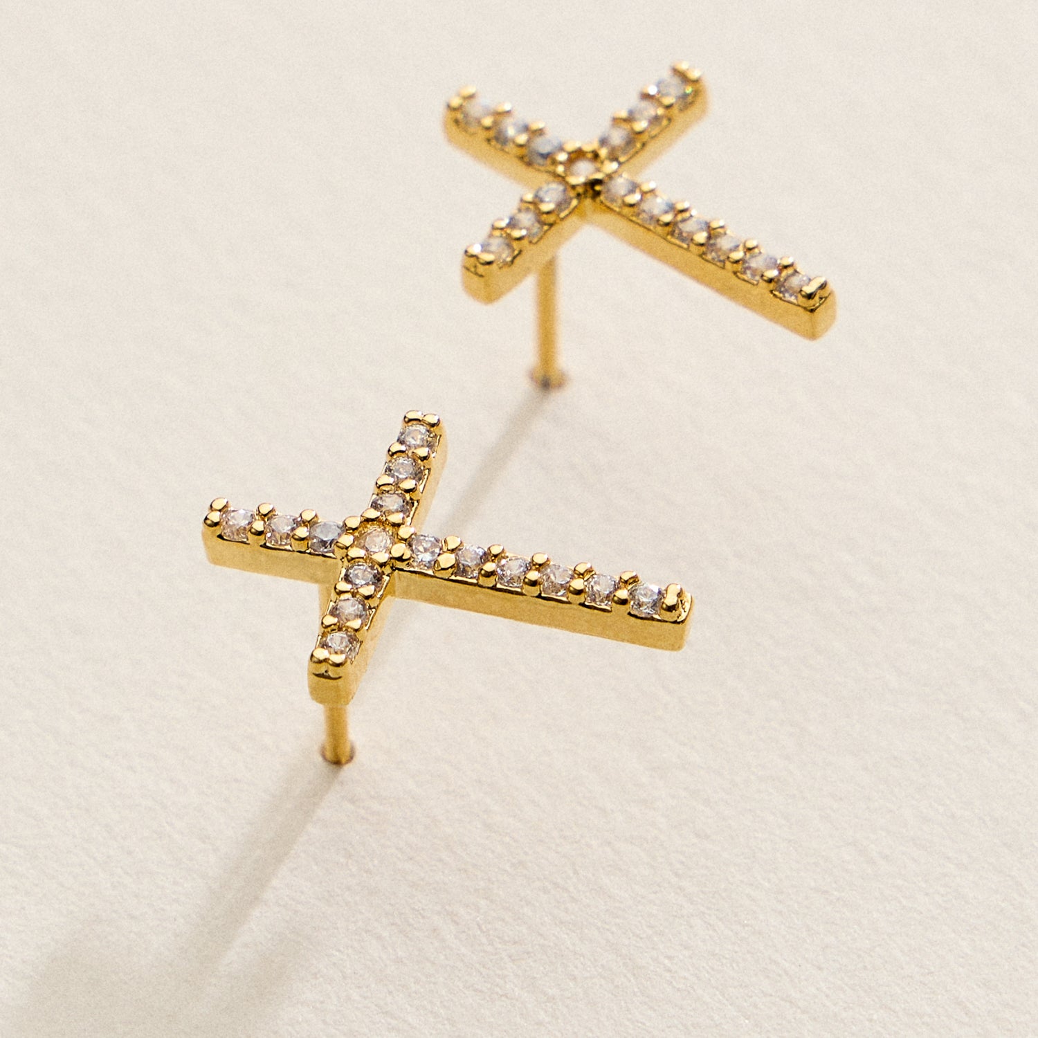 Gold Filled CZ Cross Stud Earrings