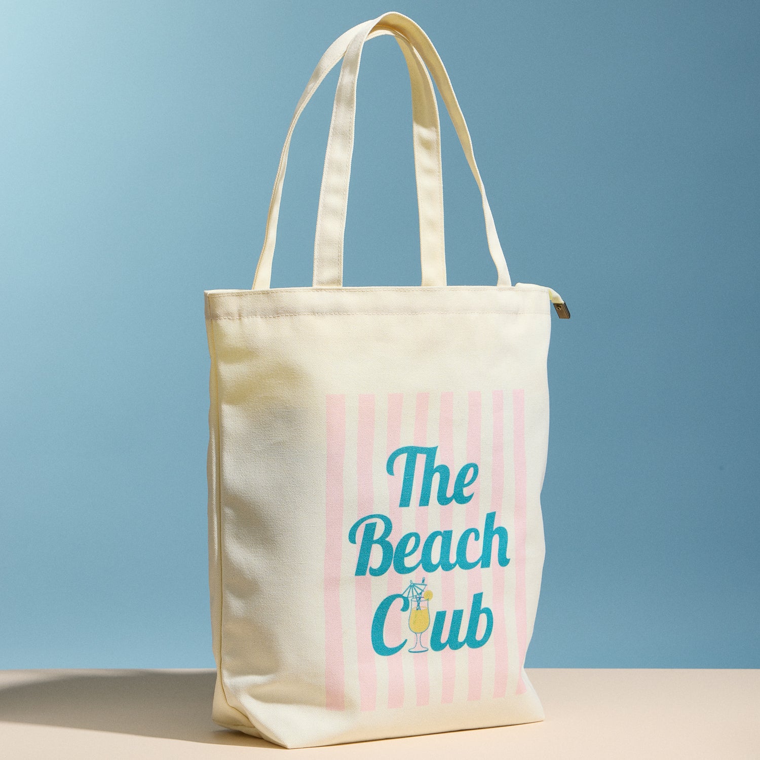 The Beach Club Canvas Tote Bag with Zip Closure – Lightweight Everyday Beach & Travel Tote - Frem