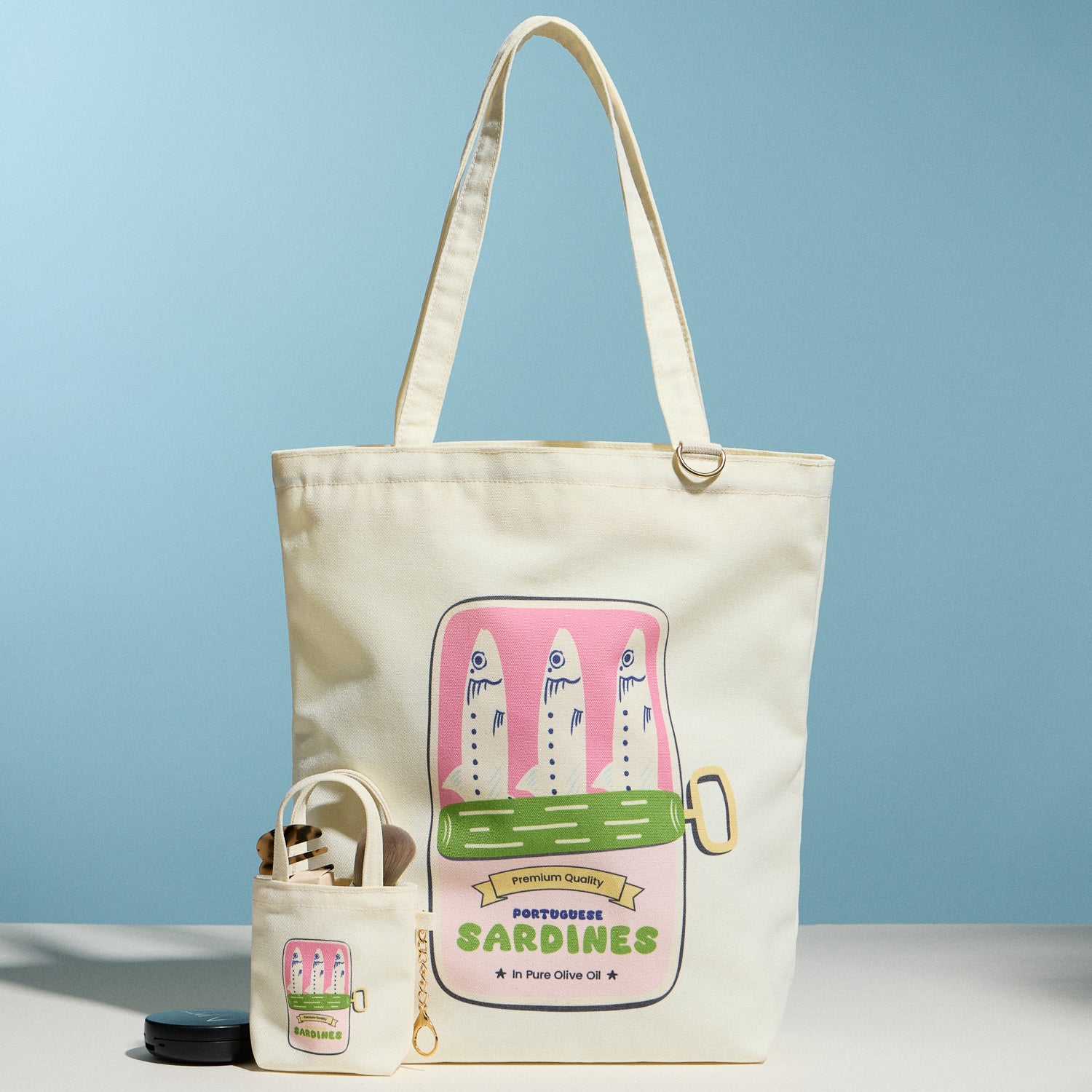 Mini Canvas Pouch with Sardine Graphic & Short Handle - Frem
