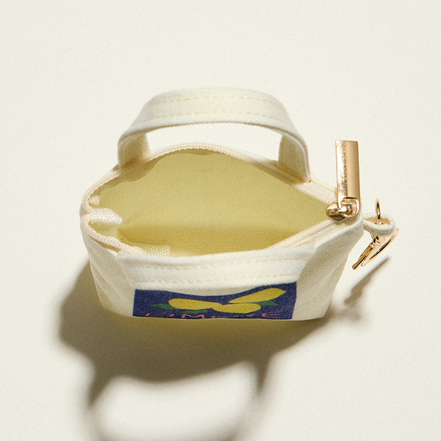 Mini Canvas Pouch with Limone Lemon Graphic, Short Handle & Chain Keyring