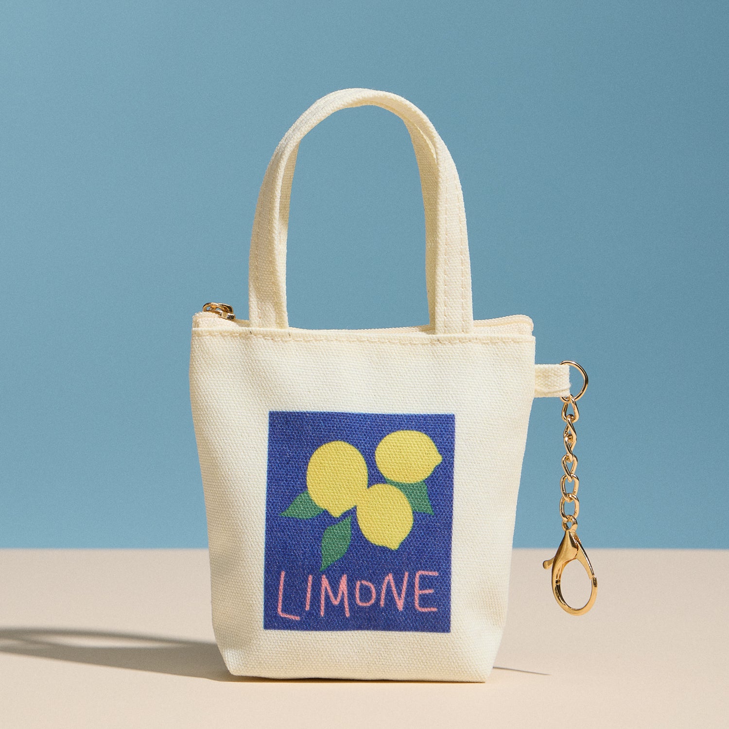 Mini Canvas Pouch with Limone Lemon Graphic, Short Handle & Chain Keyring