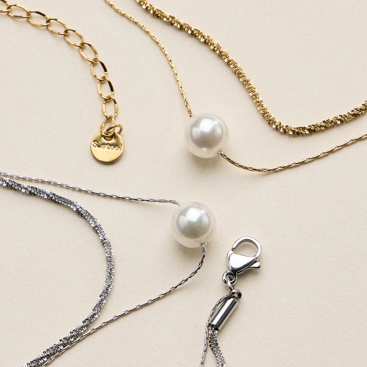 Stainless Steel Pearl Multi Chain Necklace