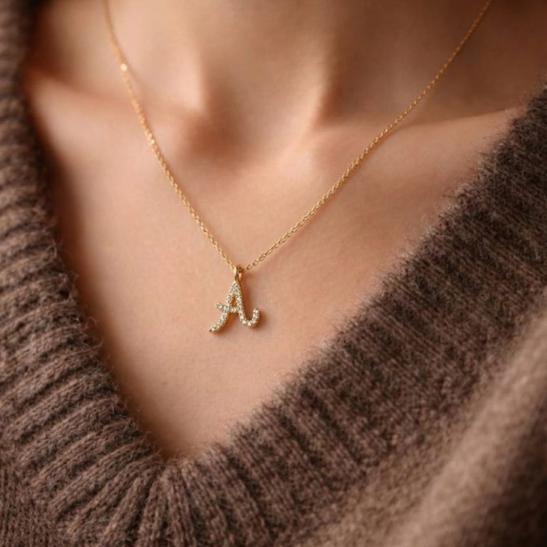 18K Gold Filled Pave Initial Pendant Necklace | Made in Korea Dainty Studs