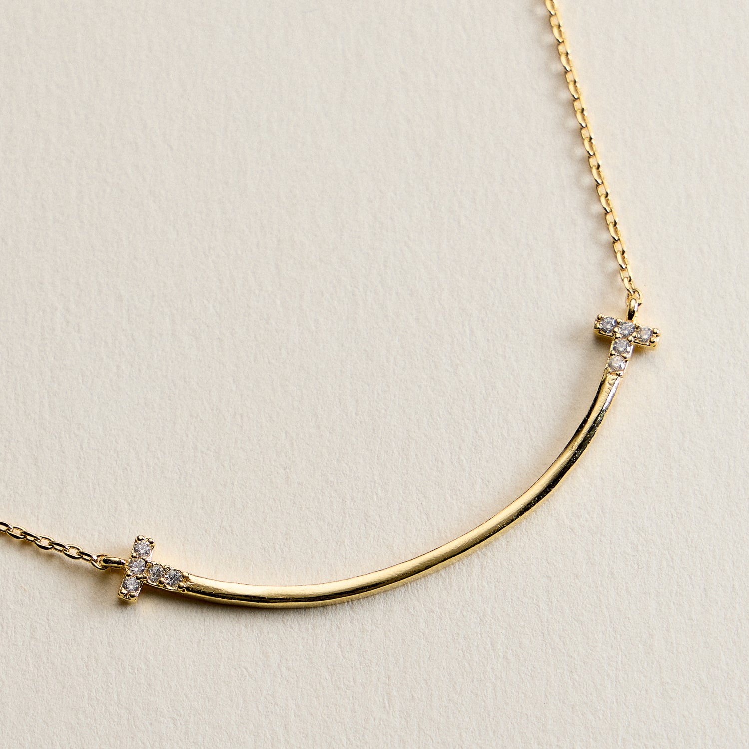 Gold Filled Curved Bar Cross Necklace – Dainty