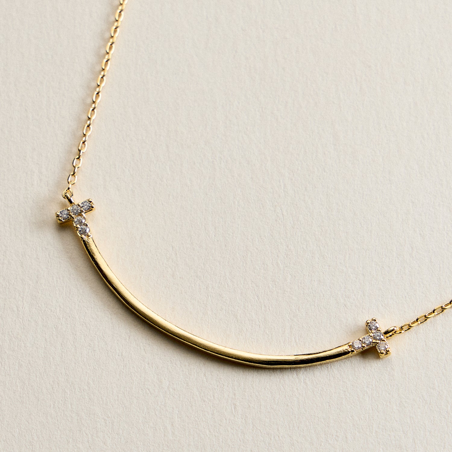 Gold Filled Curved Bar Cross Necklace | Dainty