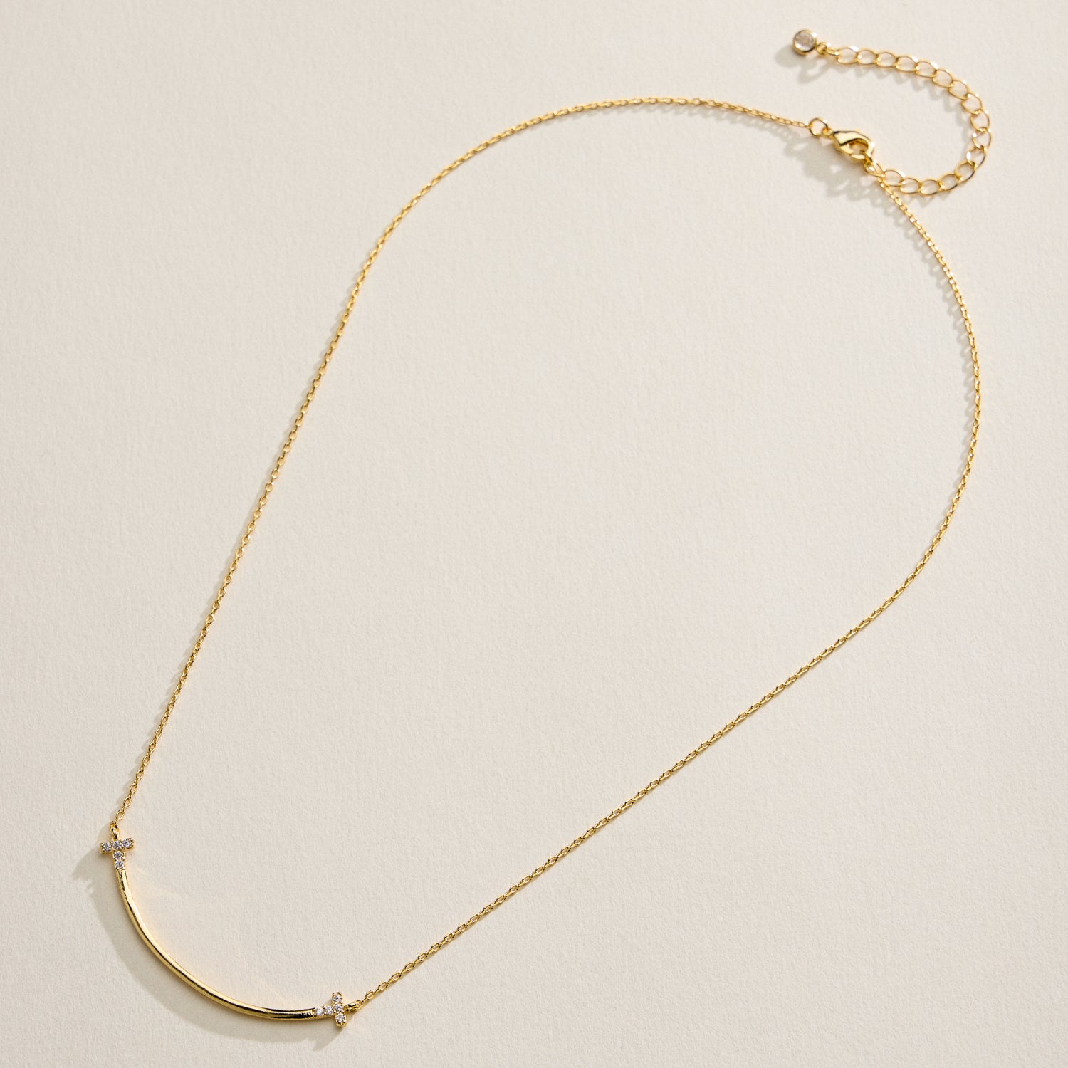 Gold Filled Curved Bar Cross Necklace | Dainty
