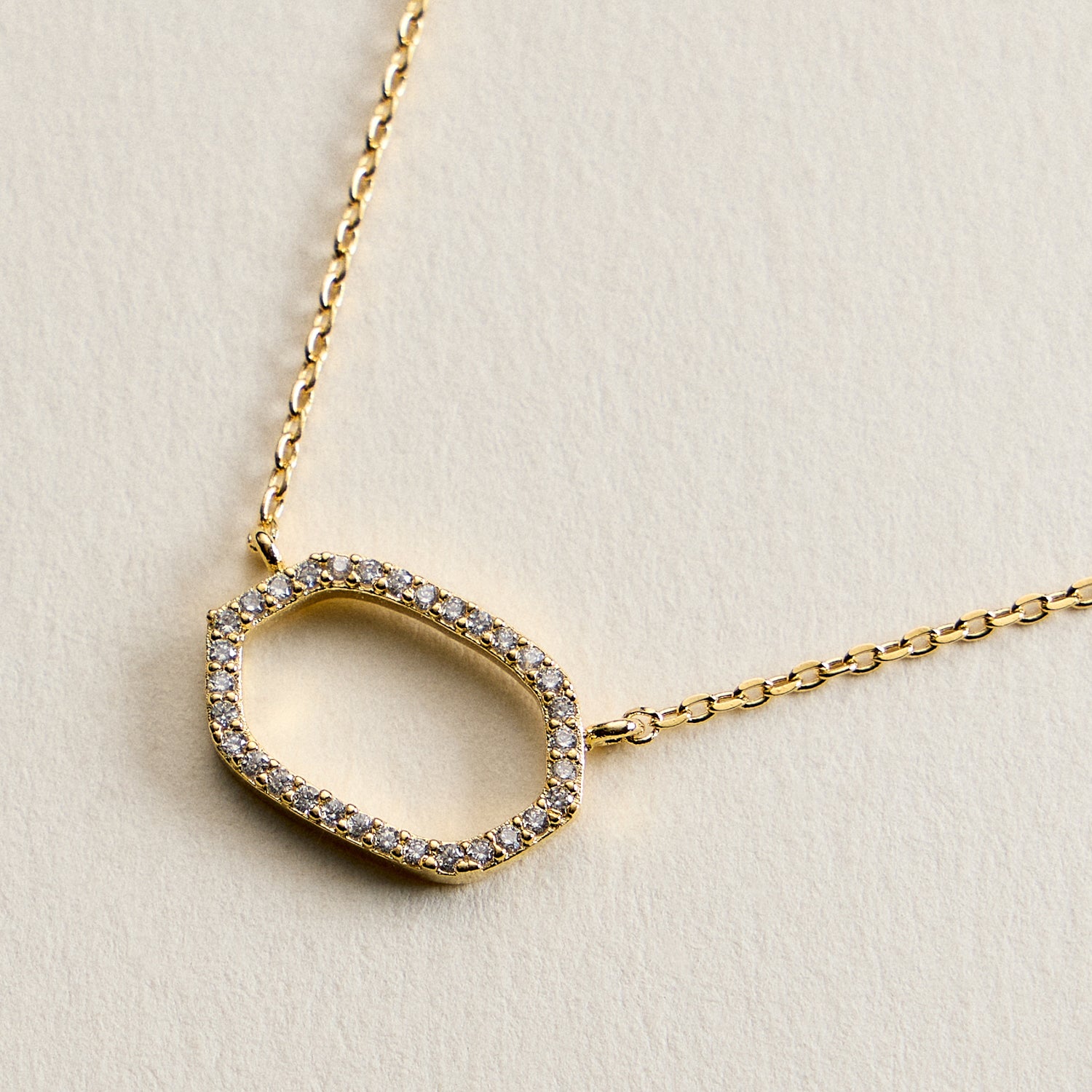 Gold Filled Pavé Oval Necklace – Dainty Minimal