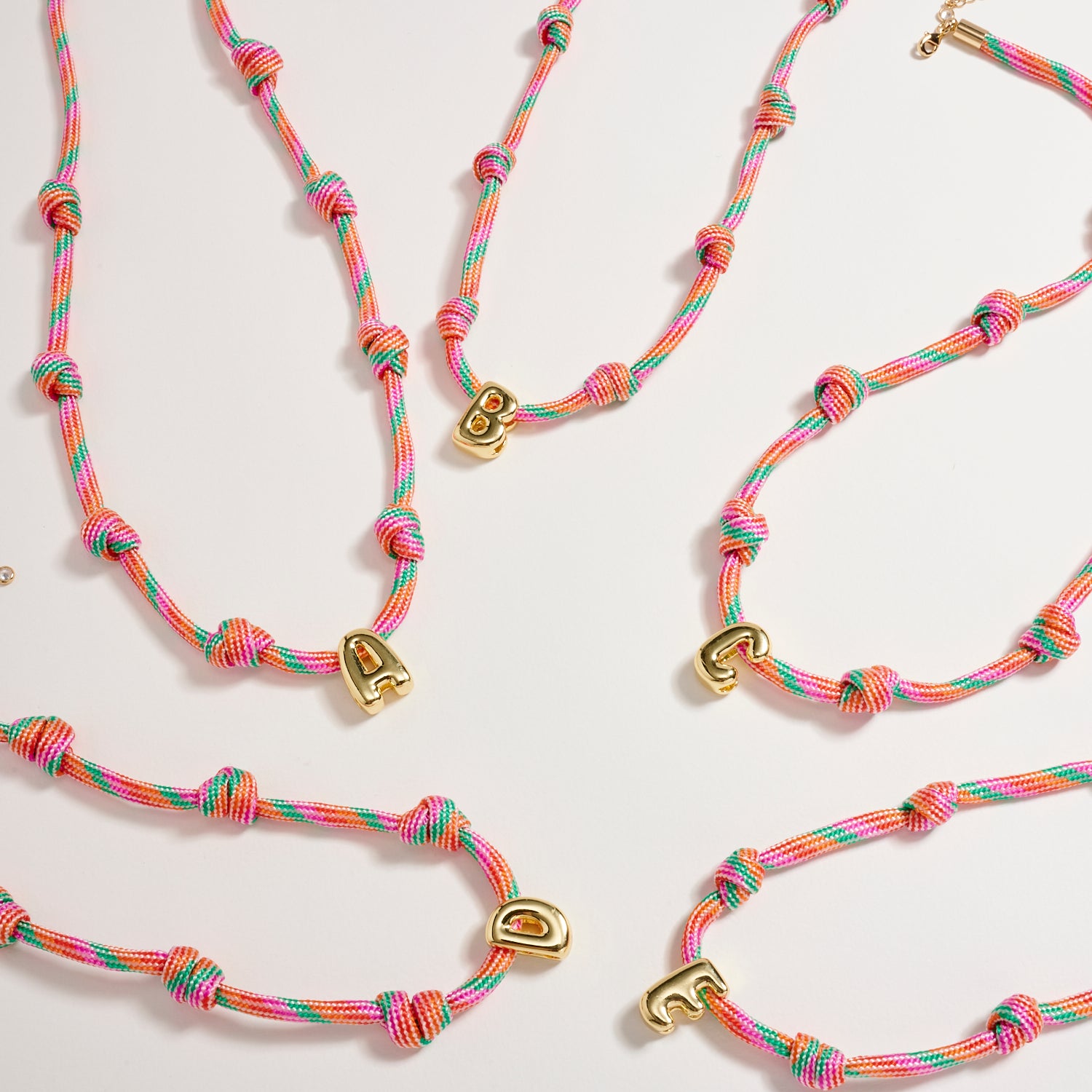 Colorful Knotted Cord Initial Necklace – Gold Letter Charm Adjustable Friendship Necklace - Frem