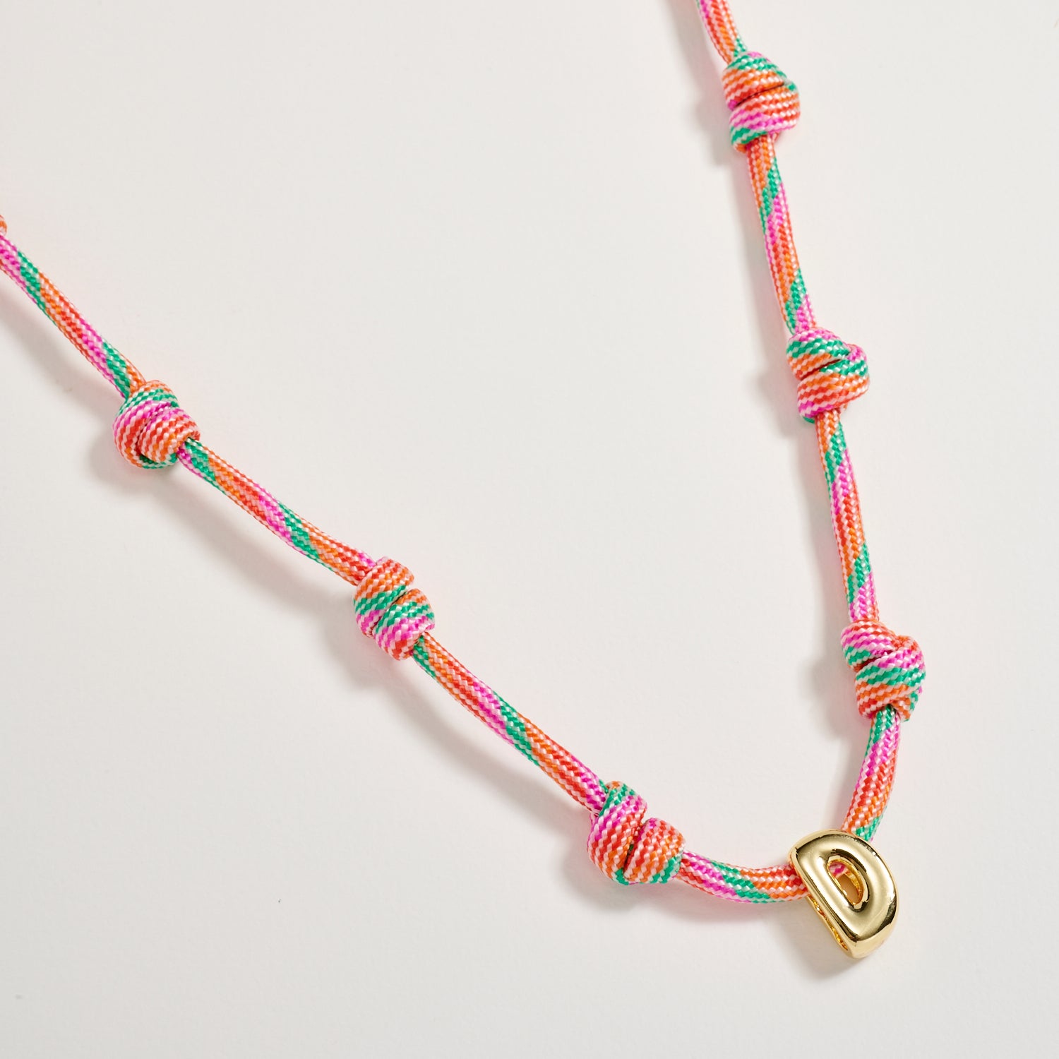 Colorful Knotted Cord Initial Necklace – Gold Letter Charm Adjustable Friendship Necklace - Frem