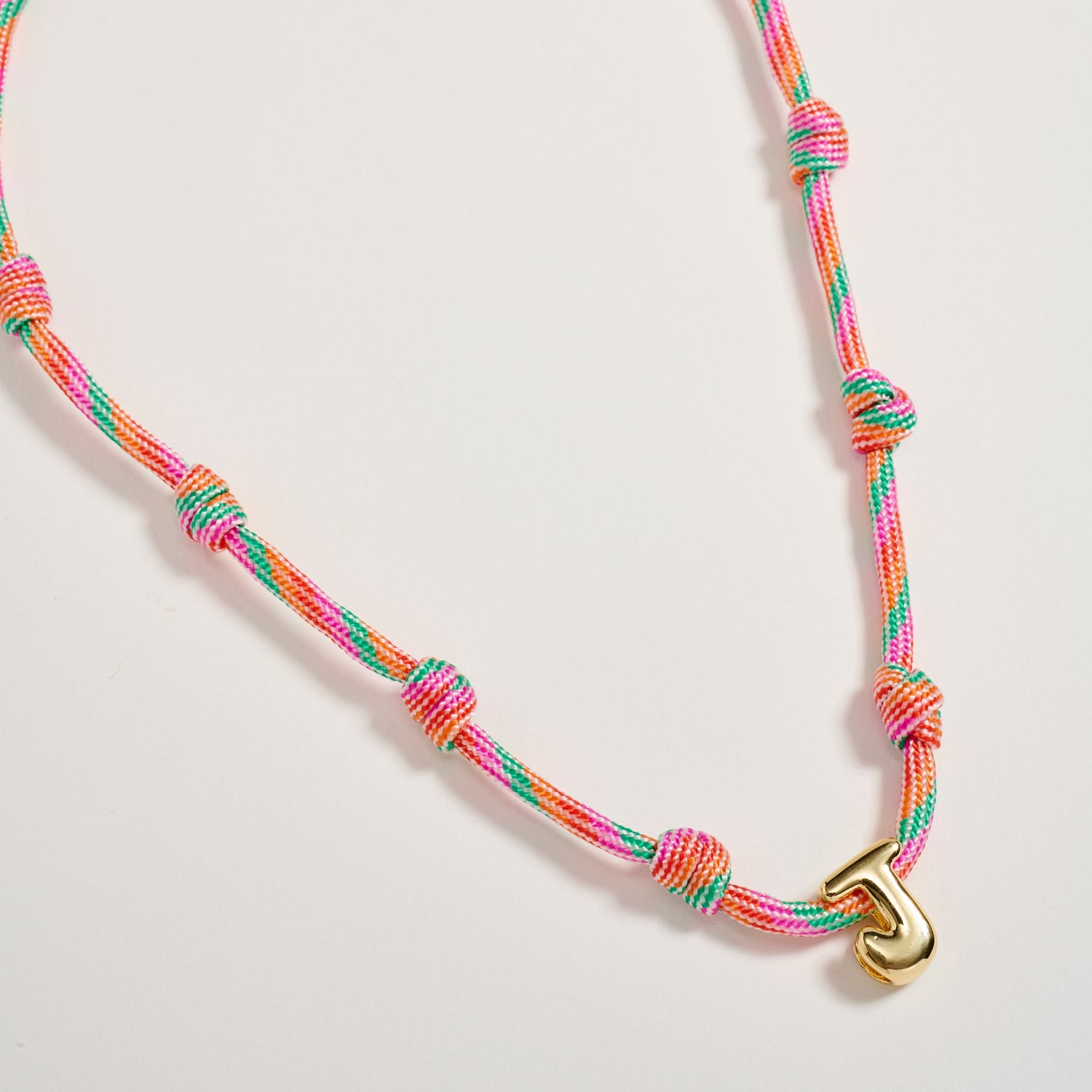 Colorful Knotted Cord Initial Necklace – Gold Letter Charm Adjustable Friendship Necklace - Frem