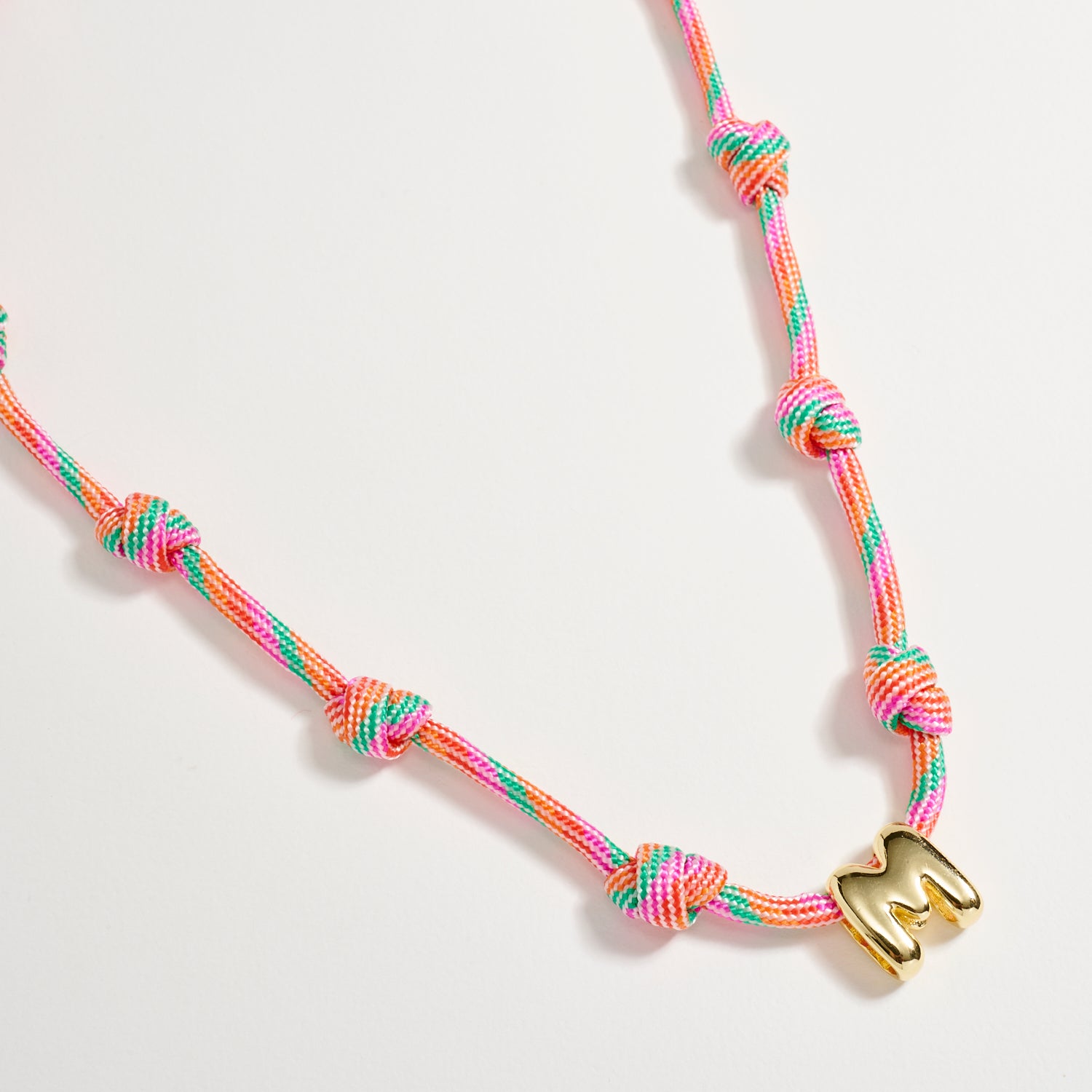 Colorful Knotted Cord Initial Necklace – Gold Letter Charm Adjustable Friendship Necklace - Frem