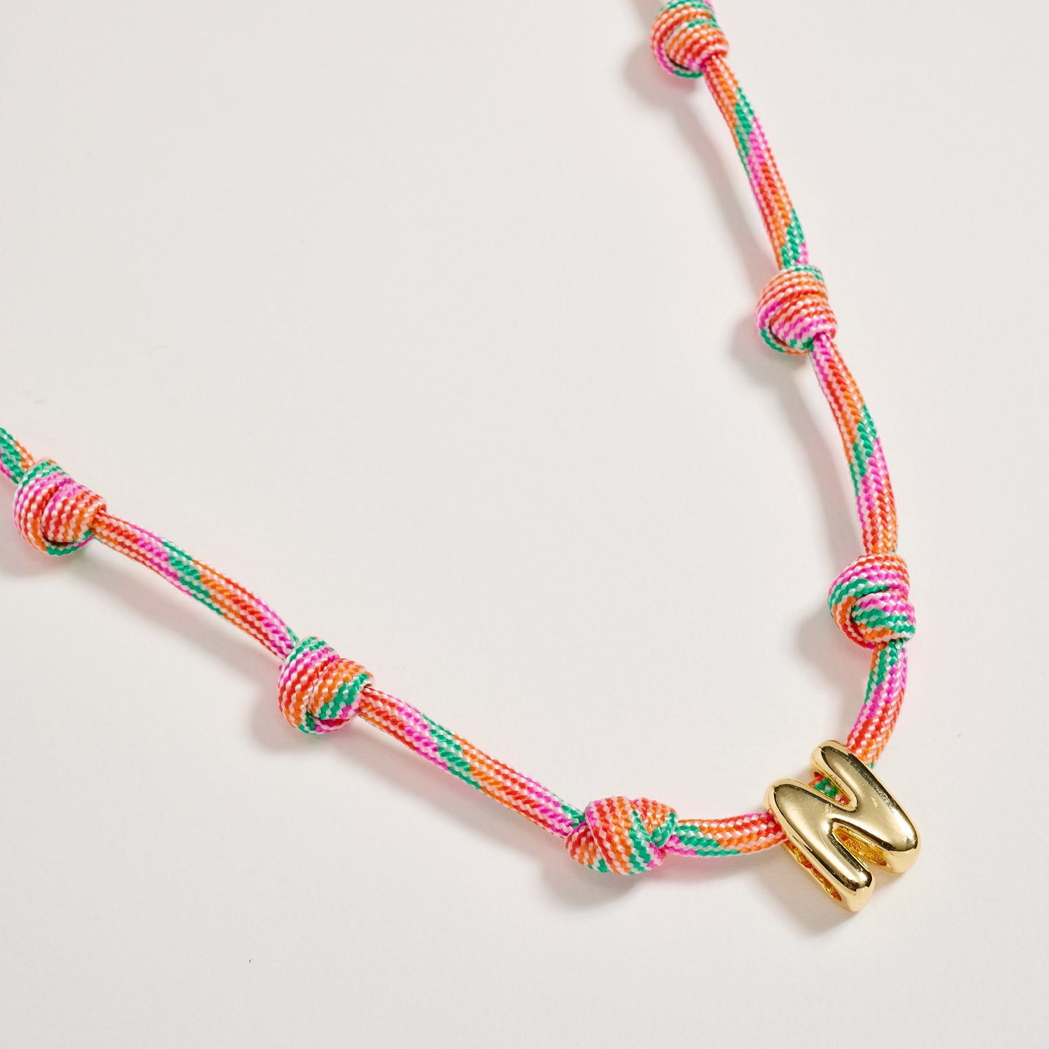Colorful Knotted Cord Initial Necklace – Gold Letter Charm Adjustable Friendship Necklace - Frem
