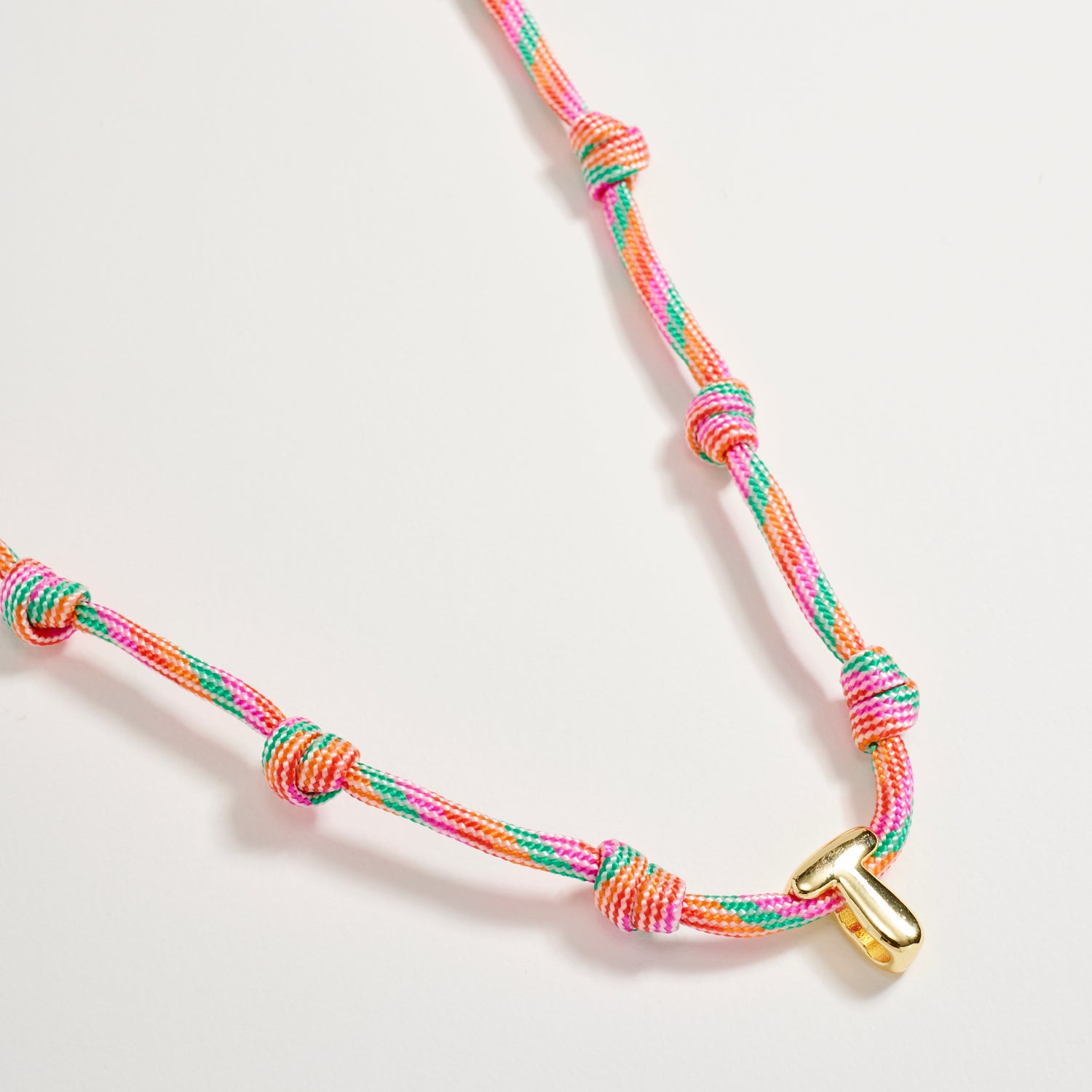 Colorful Knotted Cord Initial Necklace – Gold Letter Charm Adjustable Friendship Necklace - Frem
