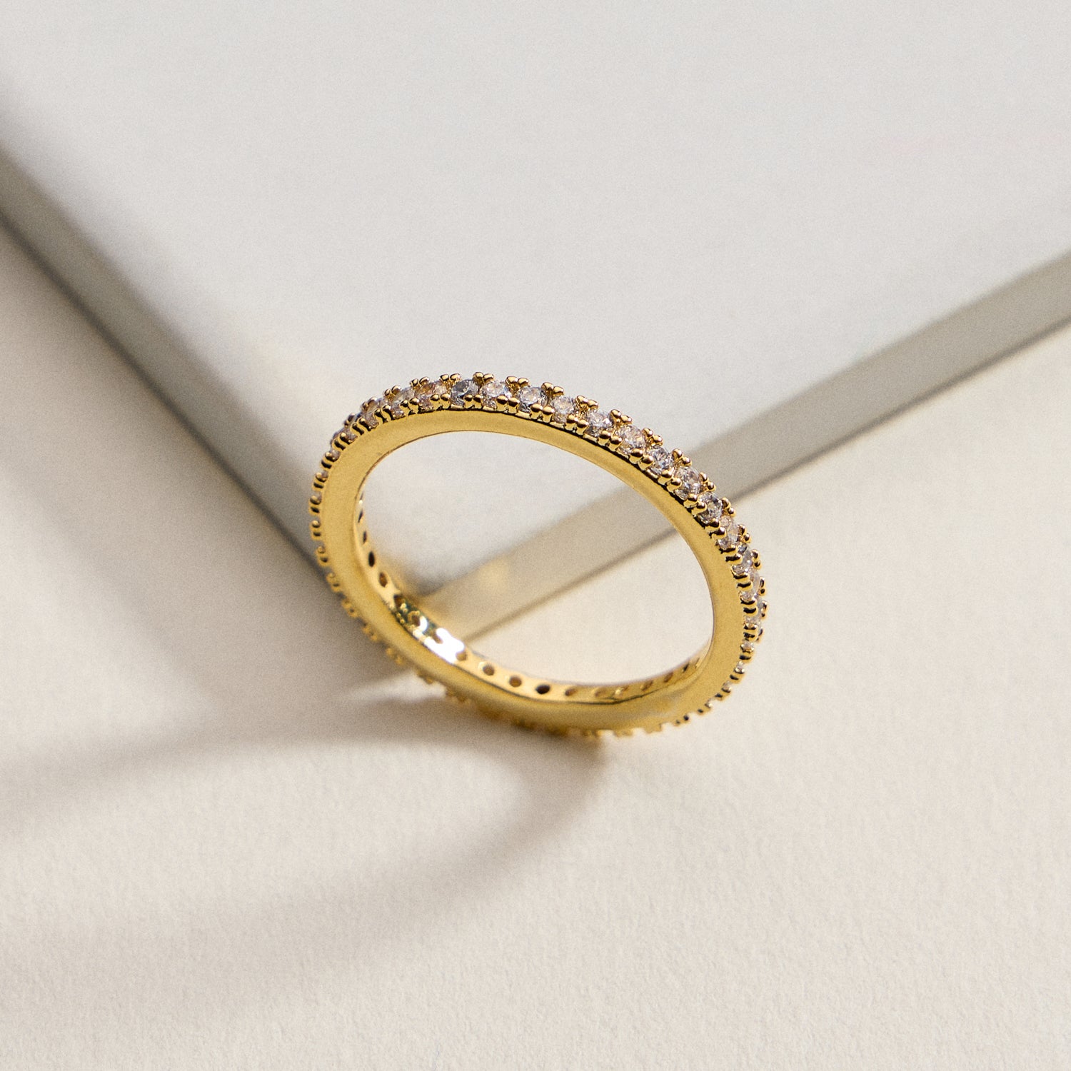 14K Gold Plated CZ Eternity Band Ring – Dainty Stackable Diamond Look Ring – Made in Korea