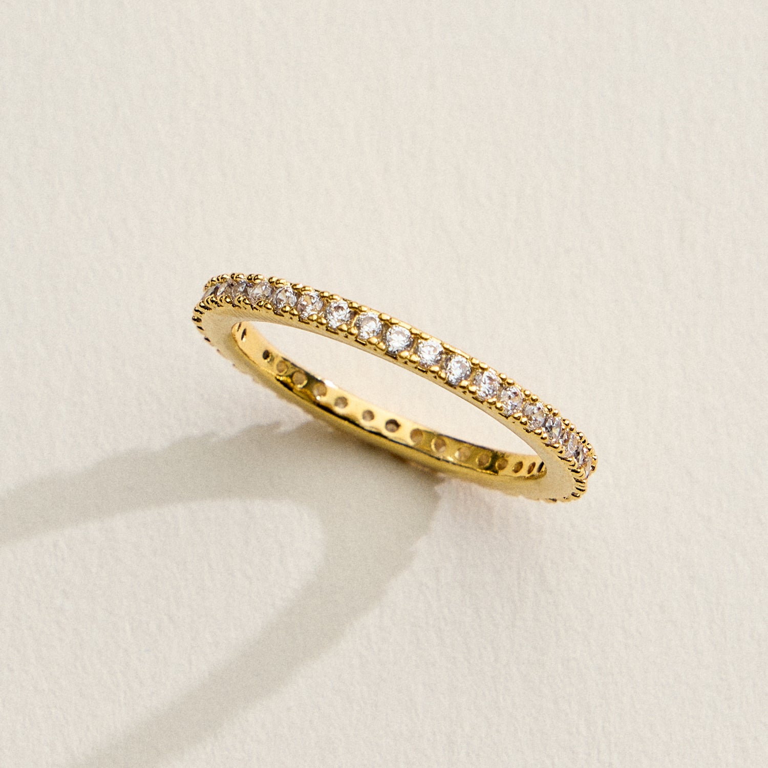 14K Gold Plated CZ Eternity Band Ring – Dainty Stackable Diamond Look Ring – Made in Korea