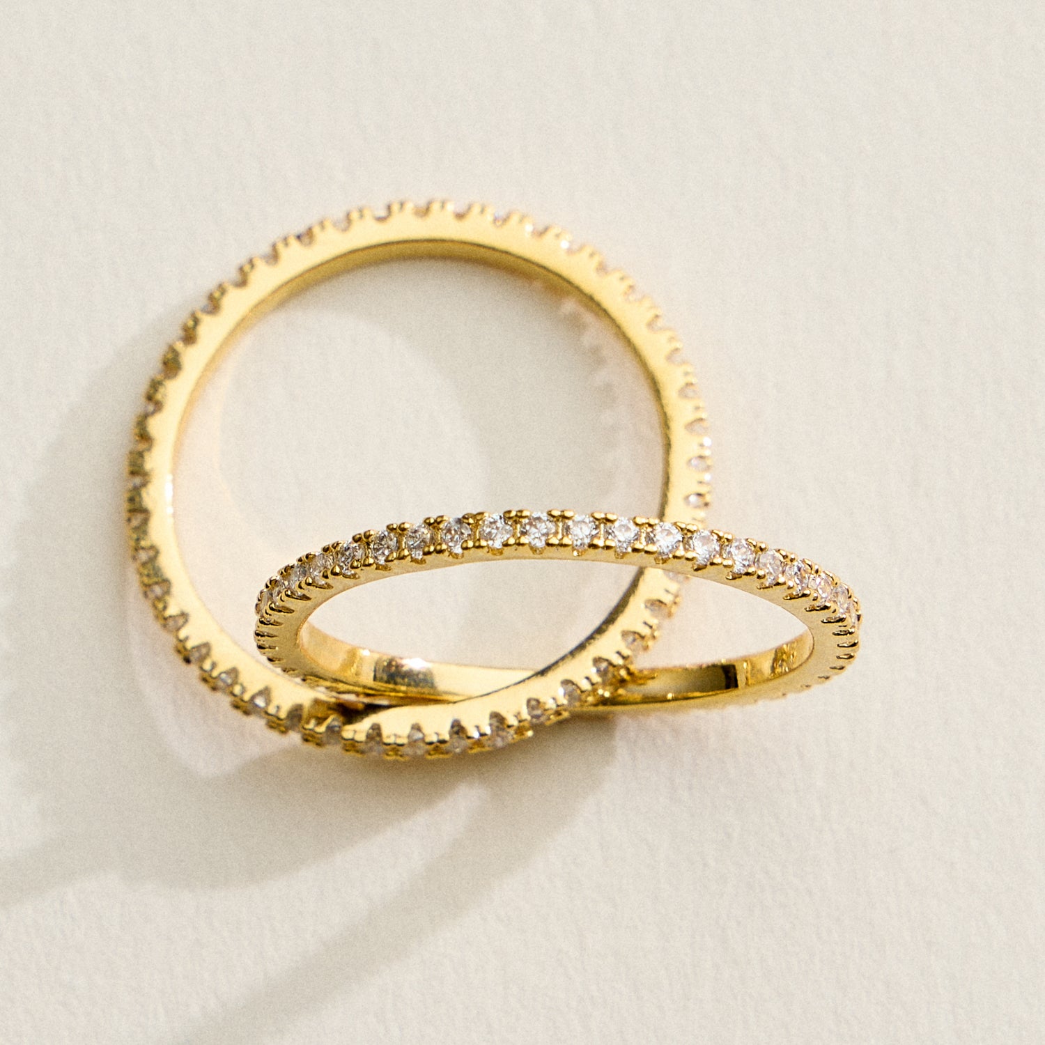 18K Gold Filled CZ Eternity Band Ring | Dainty Stackable Diamond Double Pave Band Ring Made in Korea