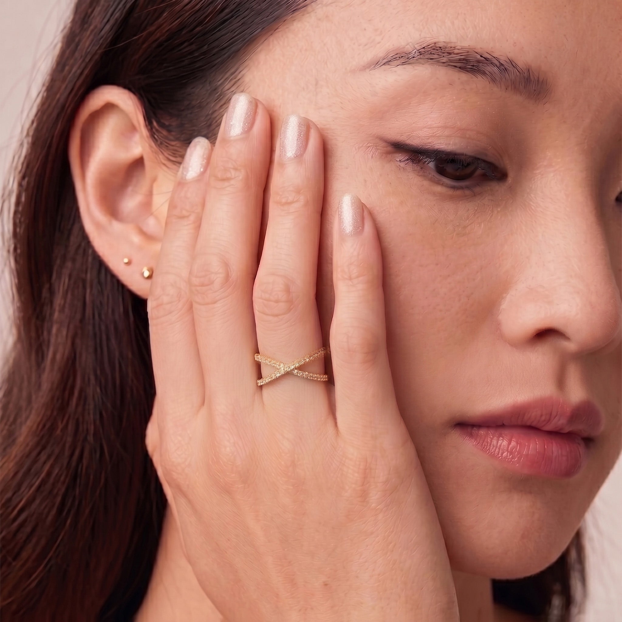 18K Gold Filled CZ Eternity Band Ring | Dainty Stackable Diamond Double Pave Band Ring Made in Korea