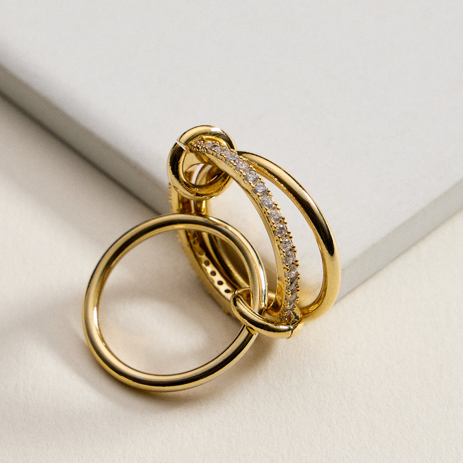 18K Gold Filled Adjustable Ring Gold Filled CZ Interlocking Ring | Modern Double Loop Statement Ring – Made in Korea