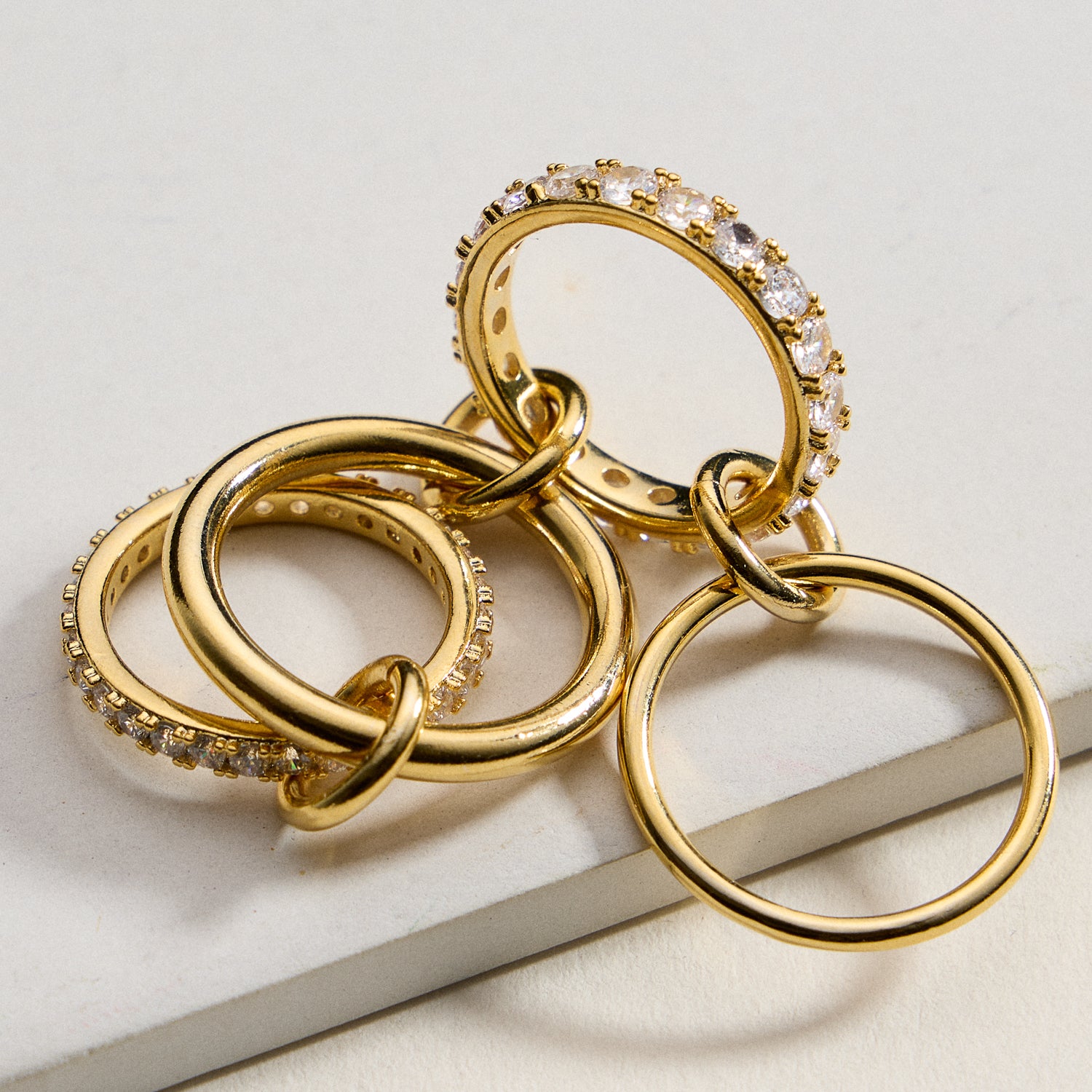 18K Gold Filled Adjustable Ring Gold Filled CZ Interlocking Ring Set | Multi Ring Stack Statement Band – Made in Korea