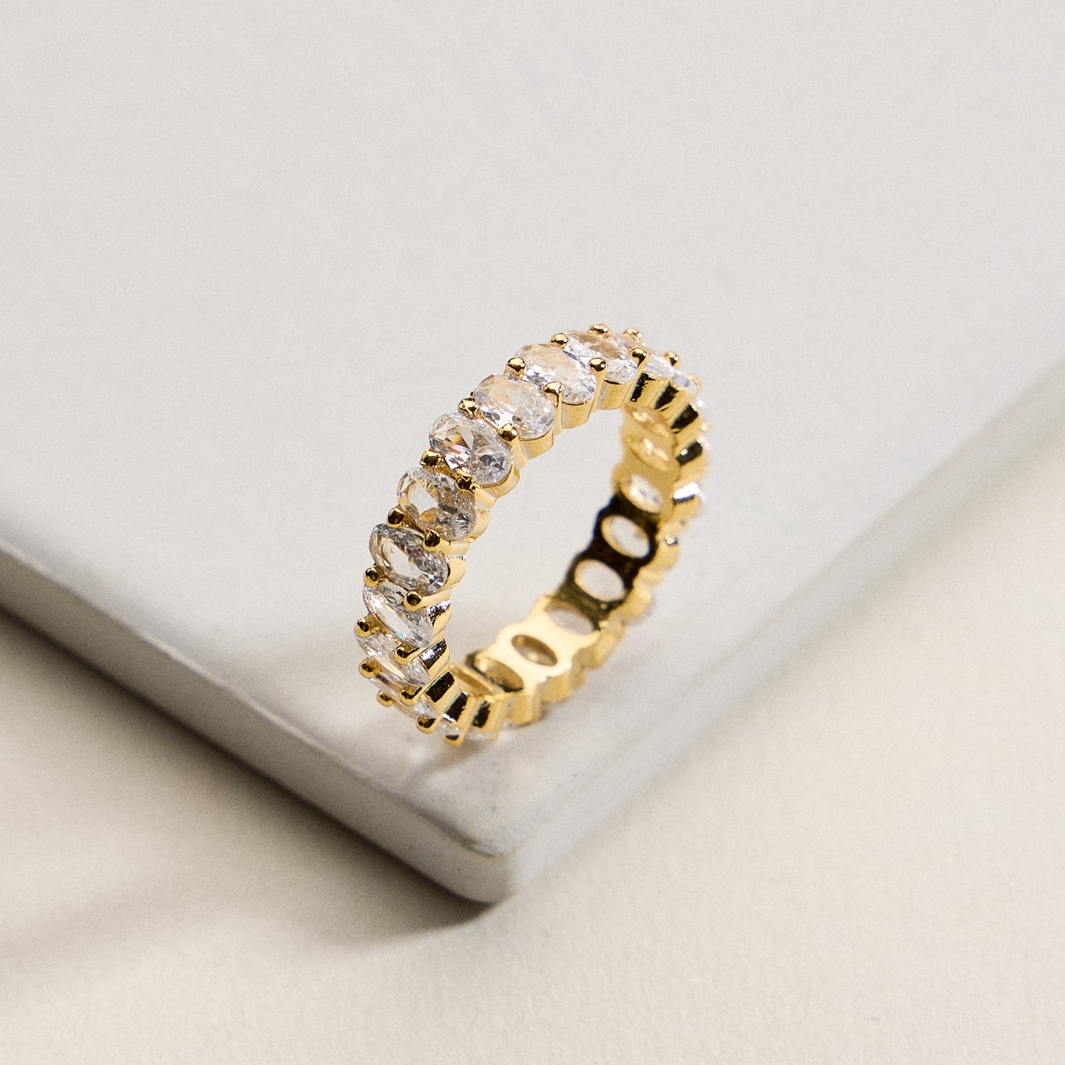 18K Gold Filled Adjustable Ring Gold Filled Oval CZ Eternity Band | Full Eternity Statement Ring – Made in Korea