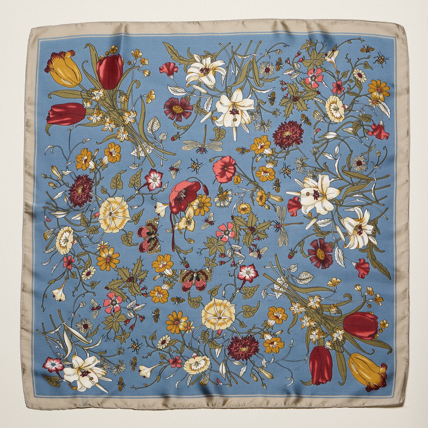 Vintage Botanical Floral Square Scarf – Elegant Garden Print Satin Neck & Hair Scarf - Frem