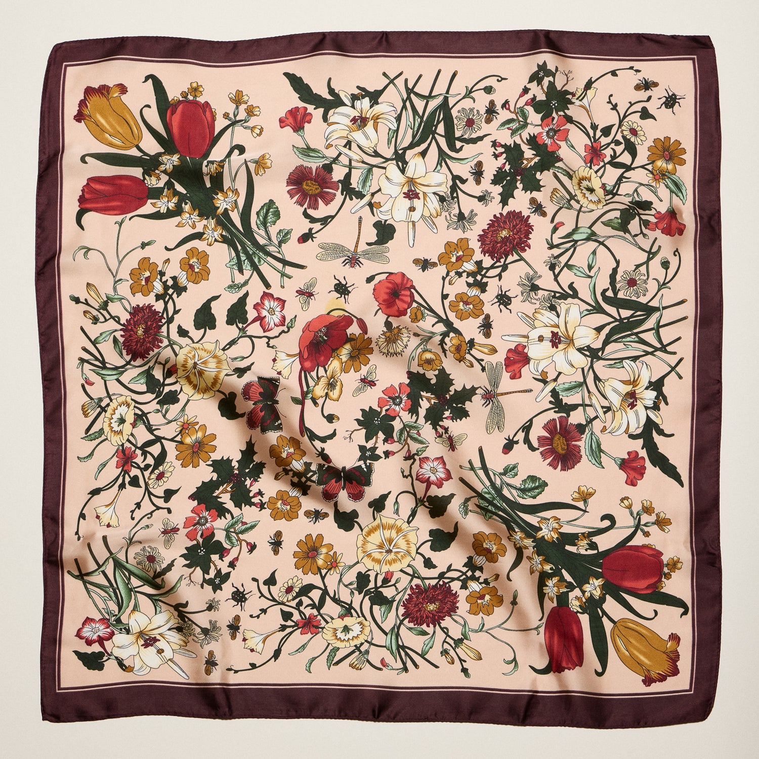 Vintage Botanical Floral Square Scarf – Elegant Garden Print Satin Neck & Hair Scarf