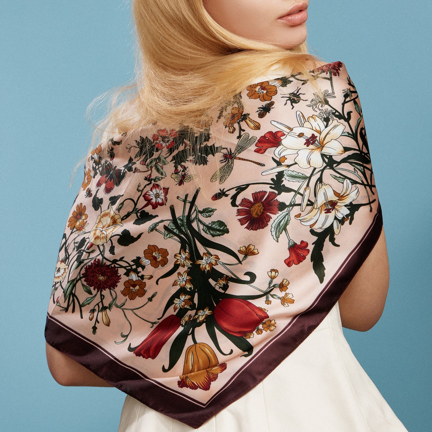 Vintage Botanical Floral Square Scarf | Elegant Garden Print Satin Neck & Hair Scarf