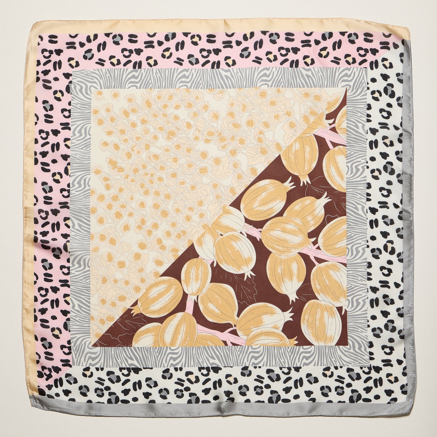 Patchwork Leopard & Floral Square Scarf – Satin Feel Fashion Neck, Hair & Bag Scarf - Frem