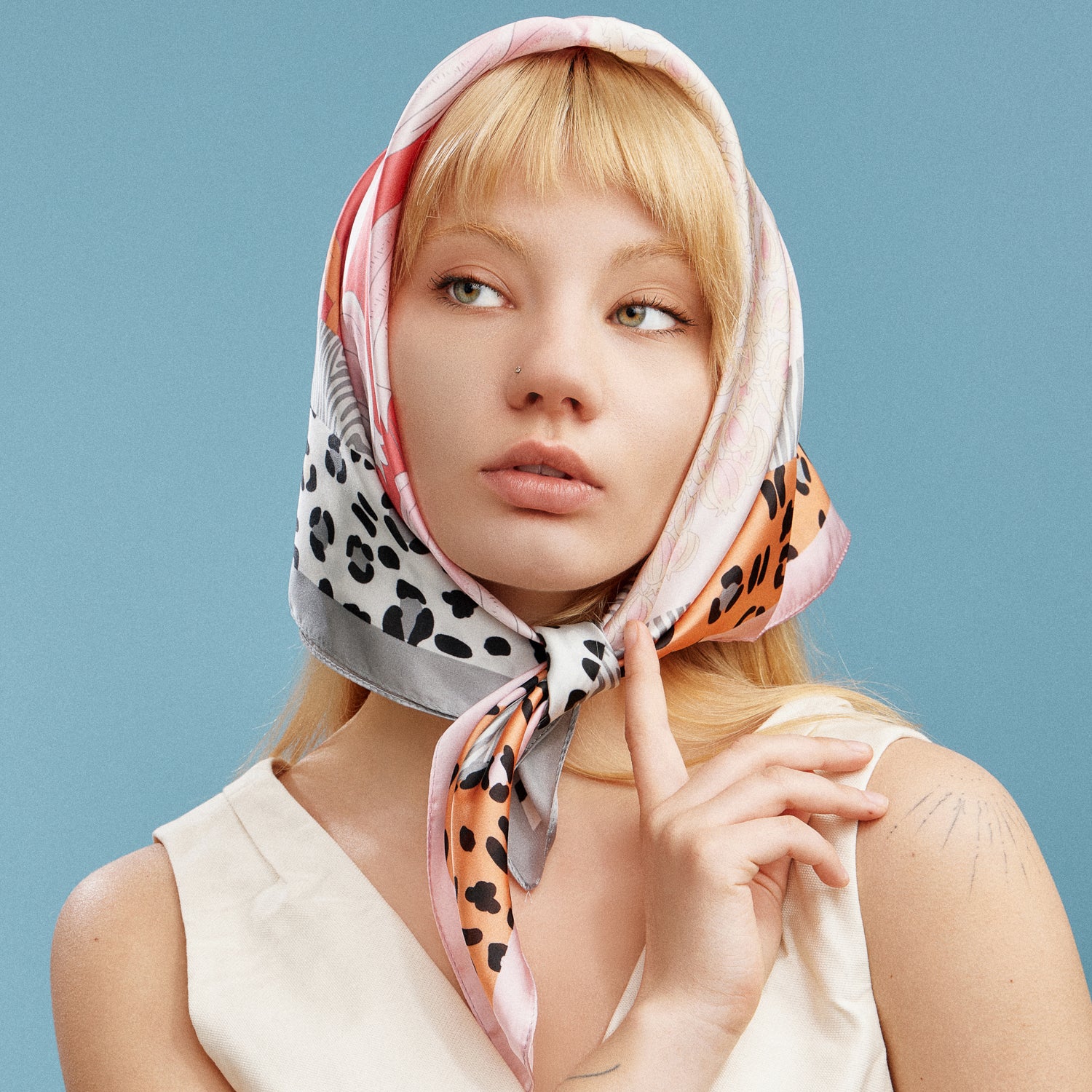 Satin Leopard & Floral | Patchwork Square Scarf