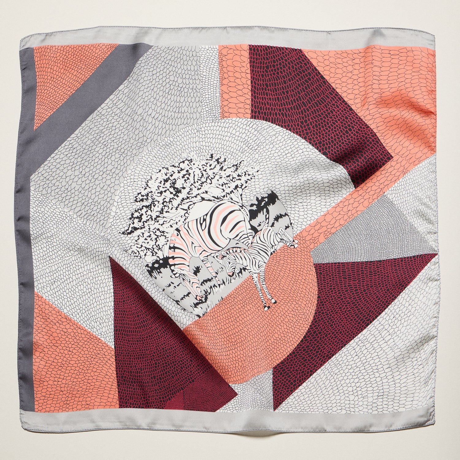 Geometric Zebra Square Scarf – Safari Animal Art Print Silk-Feel Statement Scarf - Frem