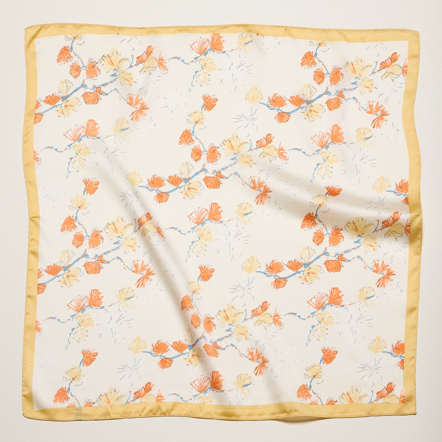 Delicate Floral Branch Square Scarf – Soft Botanical Print Silk-Feel Scarf