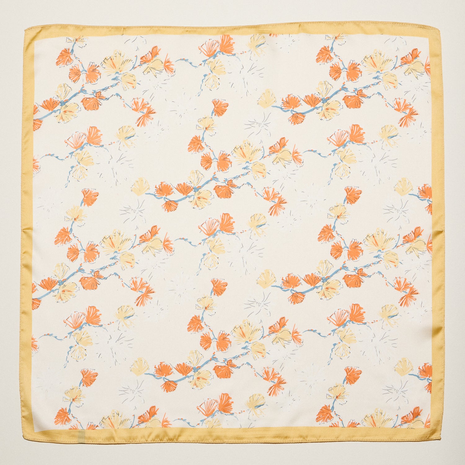 Delicate Floral Branch Square Scarf – Soft Botanical Print Silk-Feel Scarf - Frem