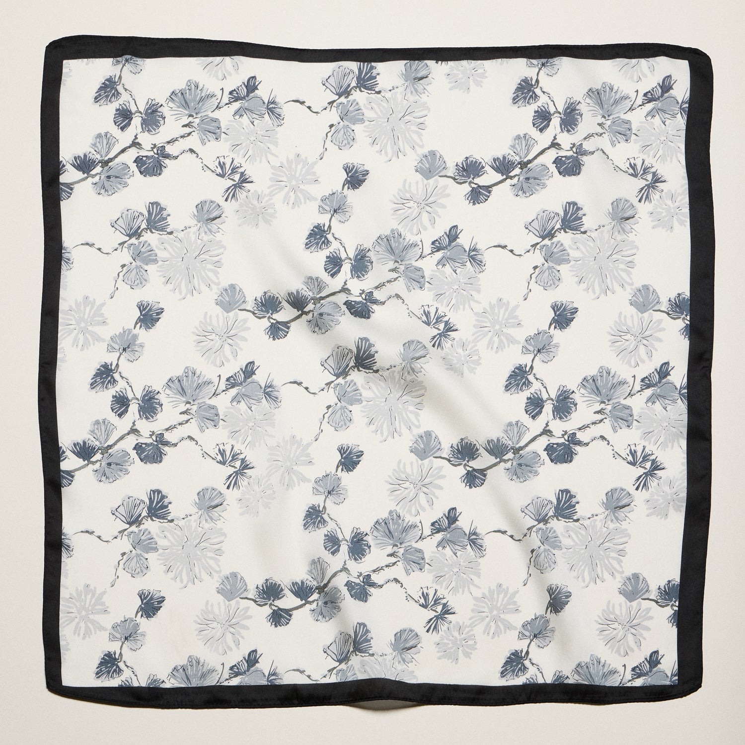 Delicate Floral Branch Square Scarf – Soft Botanical Print Silk-Feel Scarf - Frem