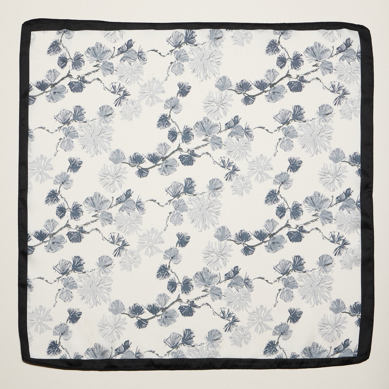 Delicate Floral Branch Square Scarf – Soft Botanical Print Silk-Feel Scarf - Frem