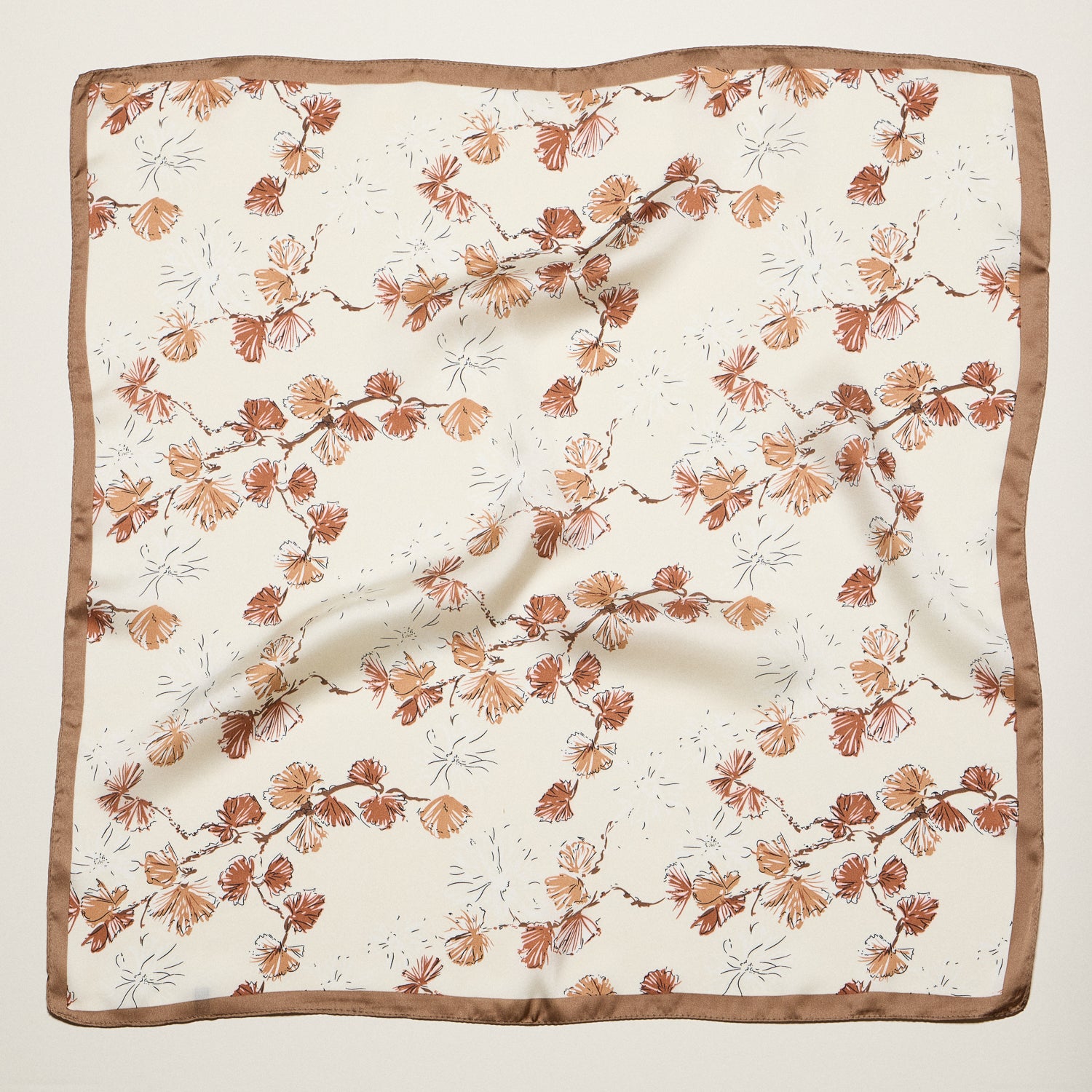 Delicate Floral Branch Square Scarf – Soft Botanical Print Silk-Feel Scarf
