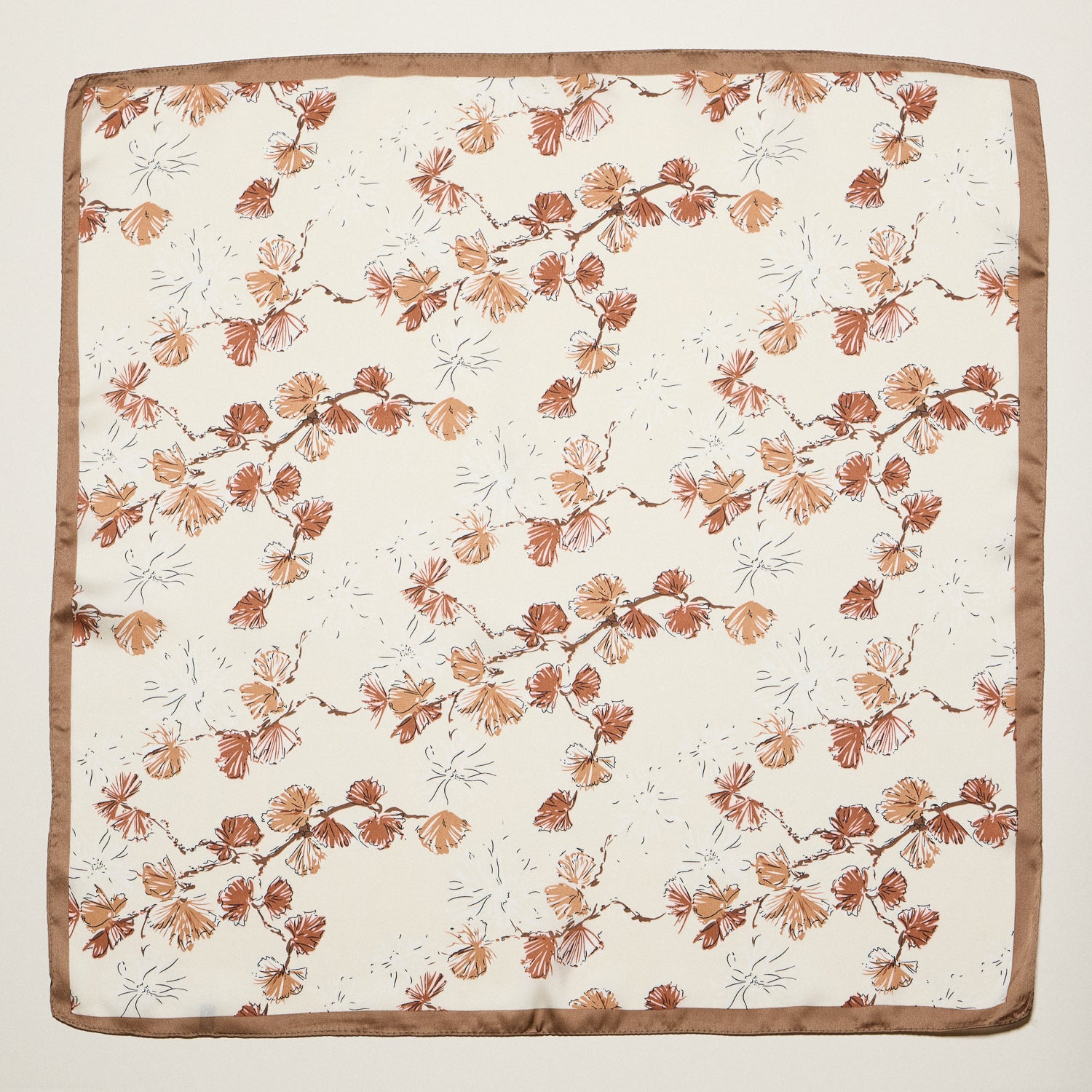Delicate Floral Branch Square Scarf – Soft Botanical Print Silk-Feel Scarf - Frem