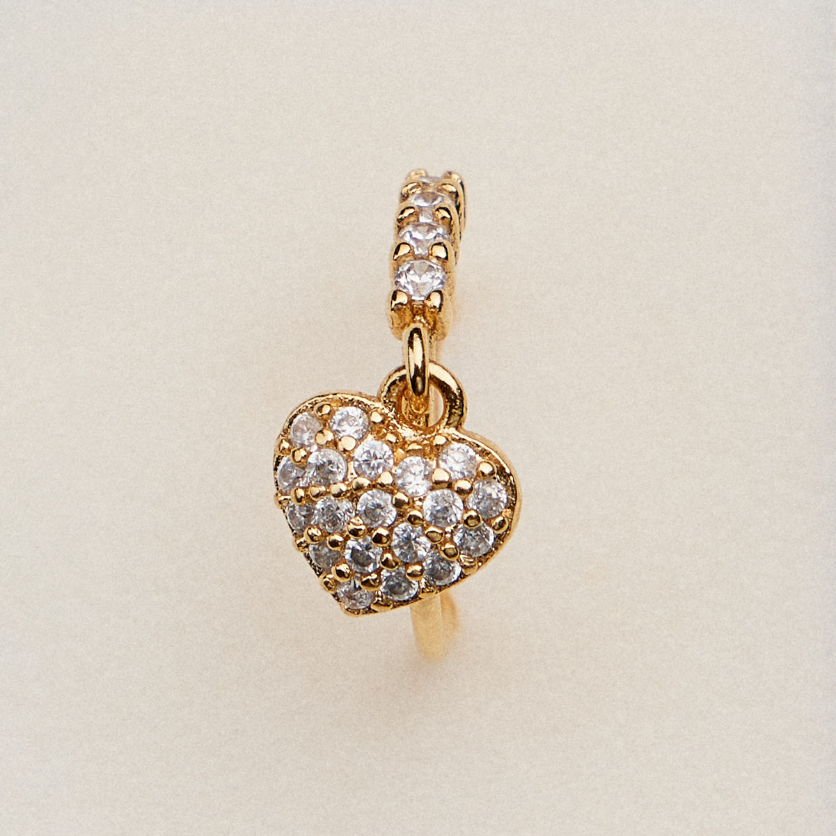 Gold Dipped CZ Heart Charm Nose Hoop | Dangle Heart Nose Ring