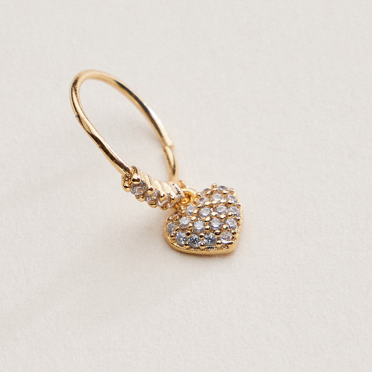 Gold Dipped CZ Heart Charm Nose Hoop | Dangle Heart Nose Ring