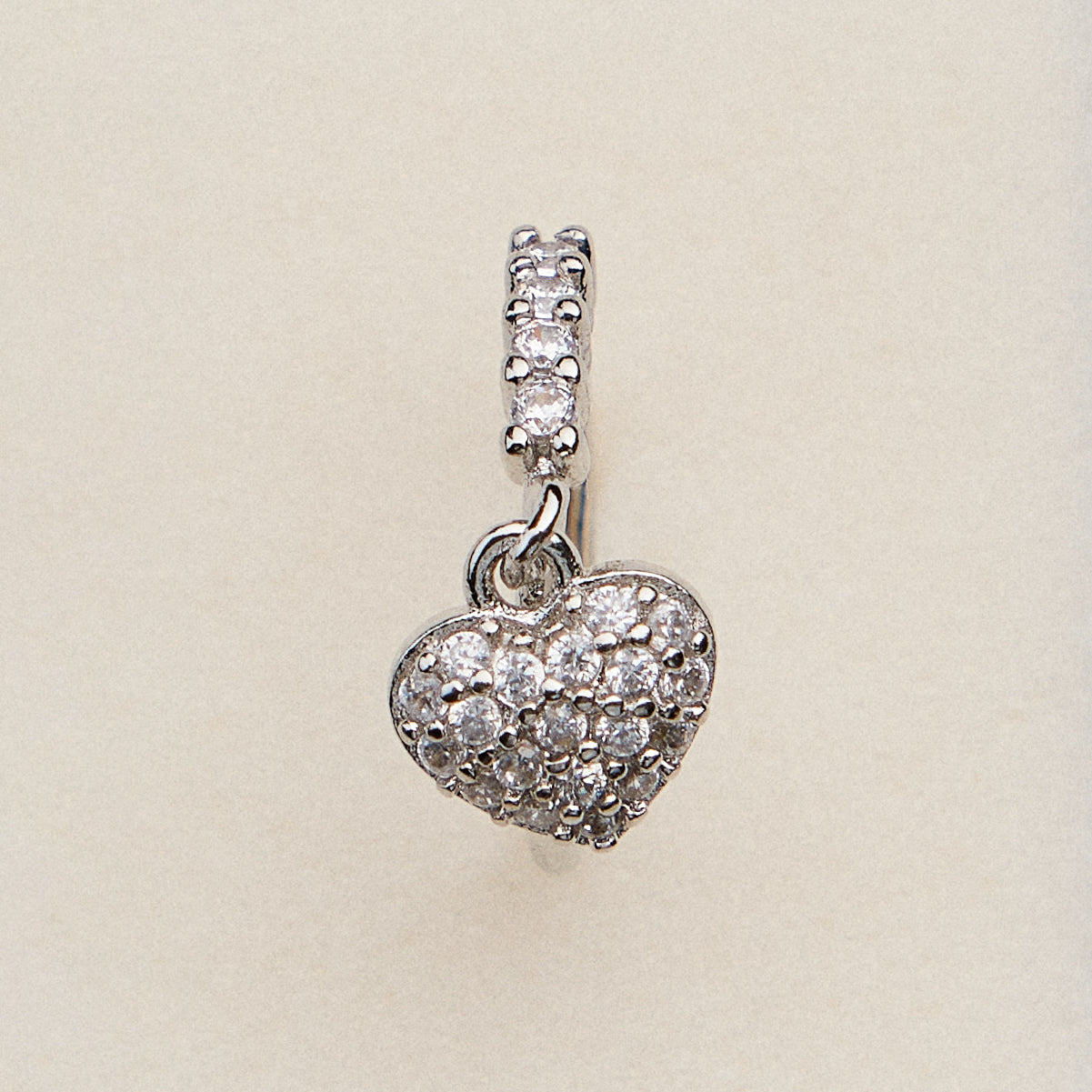 Gold Dipped CZ Heart Charm Nose Hoop | Dangle Heart Nose Ring